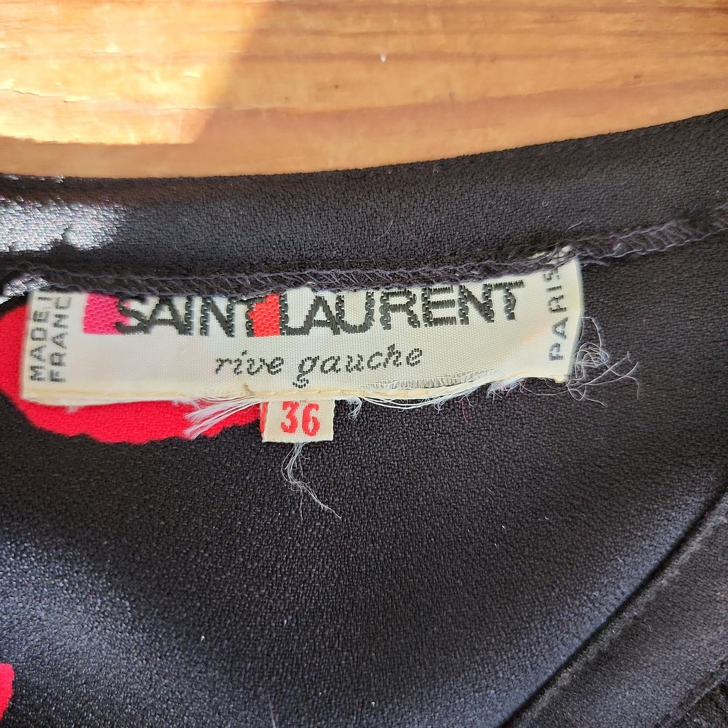 Vintage 70s Yves Saint Laurent Dress Black Red Print Rive Gauche
