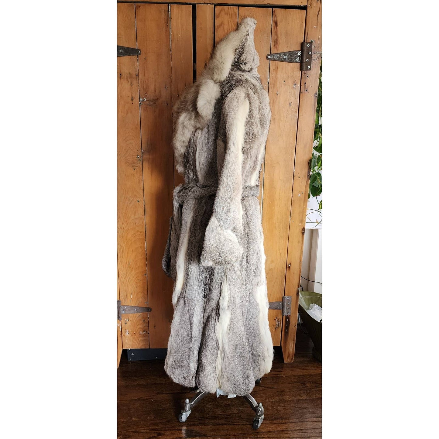Vintage 70s Gray Fur Boho Coat Belted Fox & Rabbit Medium