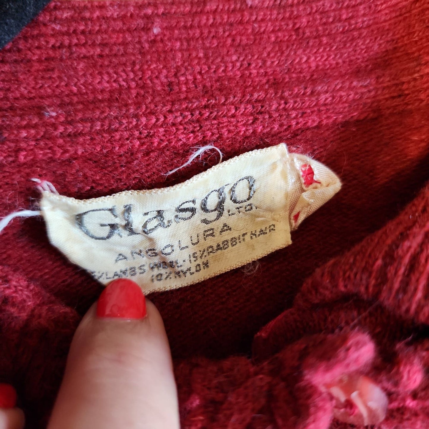 Vintage 50s Cranberry Red Wool Cardigan by Glasgo