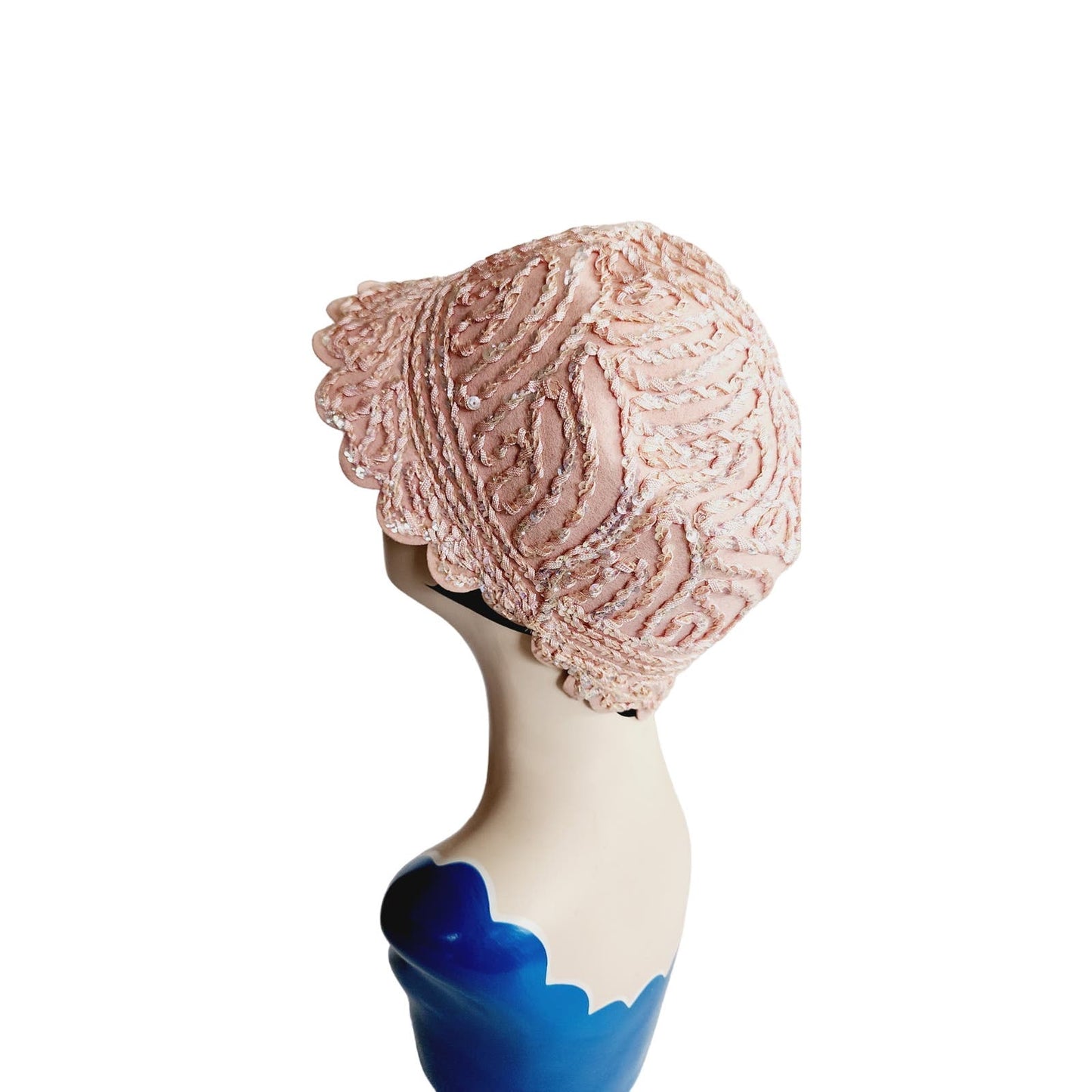 Vintage Pink Cloche Hat Beaded Wool 60s Does 20s Style Neco