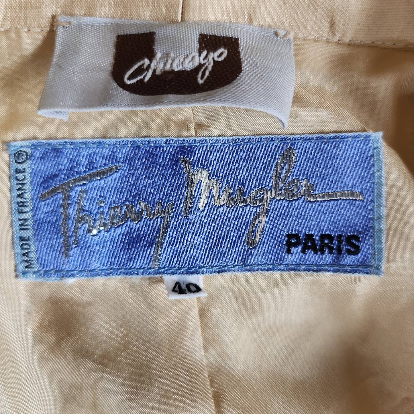 Vintage 90s Thierry Mugler Skirt Suit Beige Black Silk 40