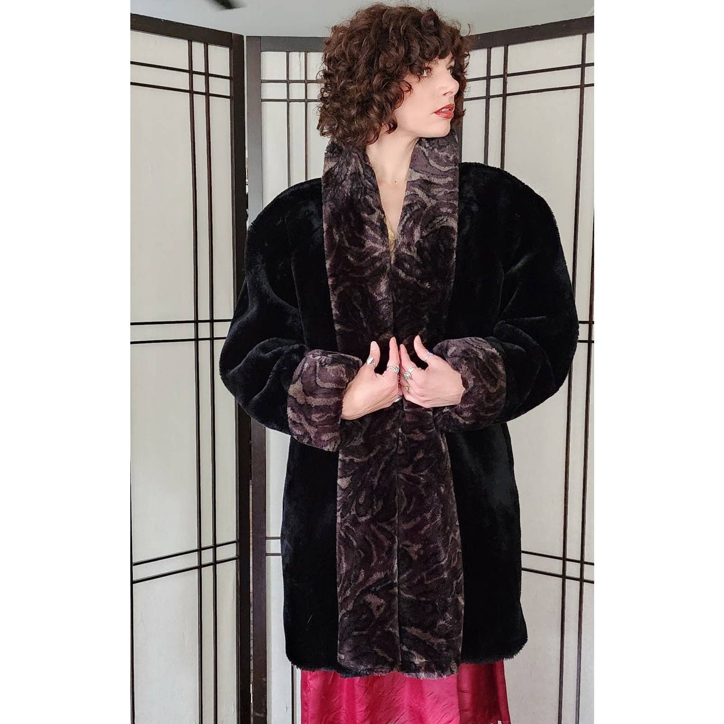 90s does 20s Faux Fur Coat Black Brown by Monterey Deadstock NOS