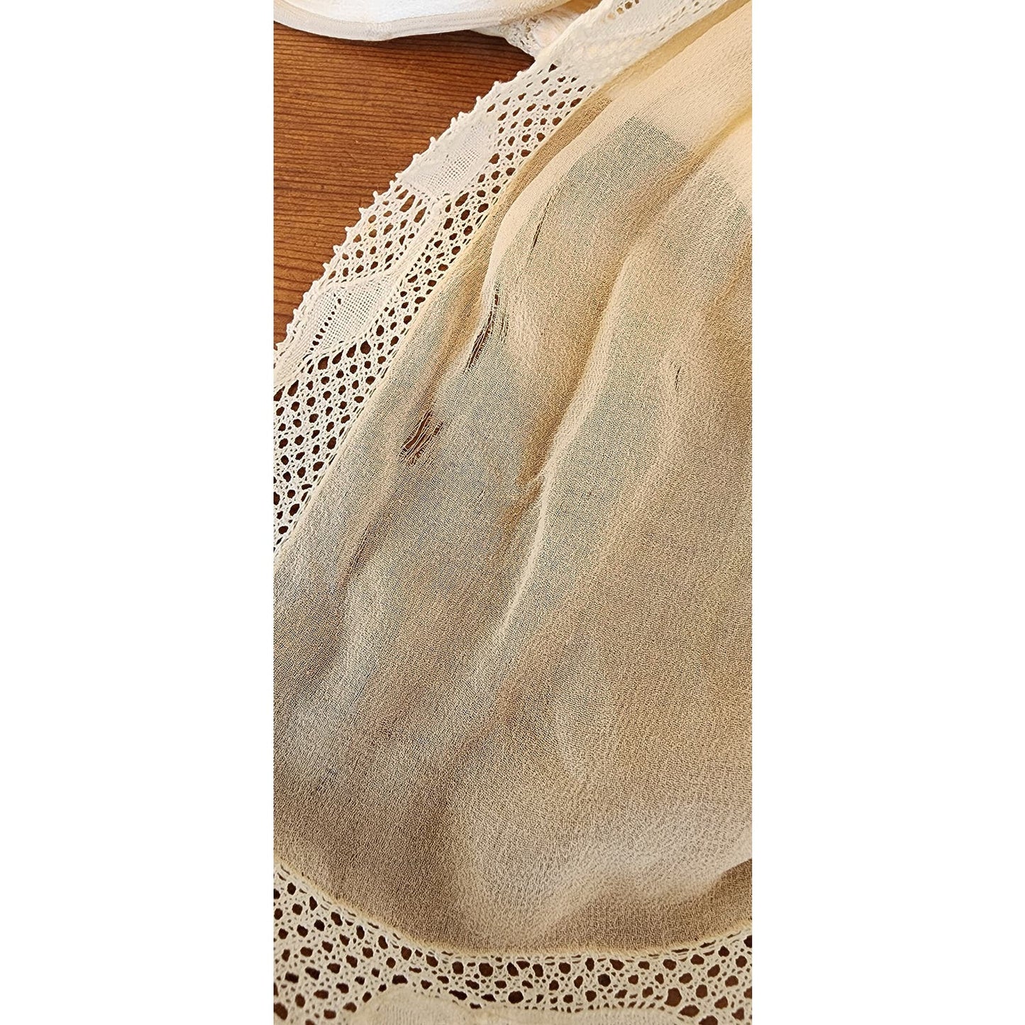 Edwardian Beige Silk Blouse Check Pattern Long Sleeve Waist Sash