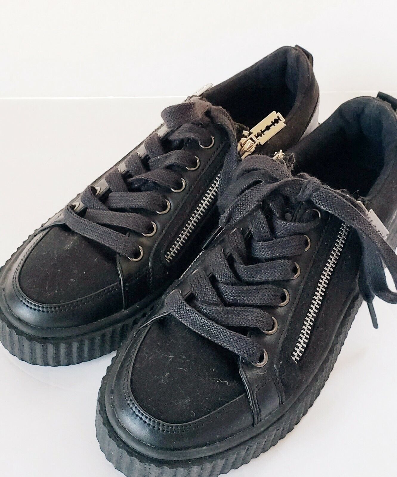 DEMONIA Razor Blade Zipper Sneakers Black Shoes Unisex Sneeker 105 Ladies 7