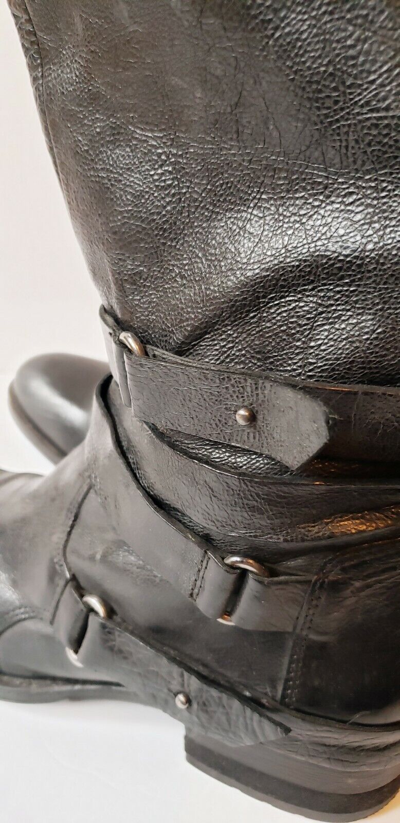 Vera Wang Lavender Black Leather Kippy Boots Buckle Straps Zipper 8 Mid Calf