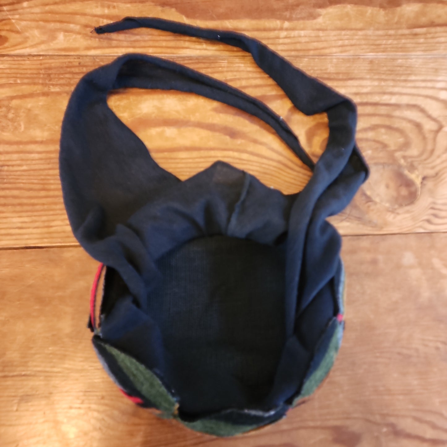 40s 50s Black Wool Scarf Panel Hat Colorful Twisted Braid Trim