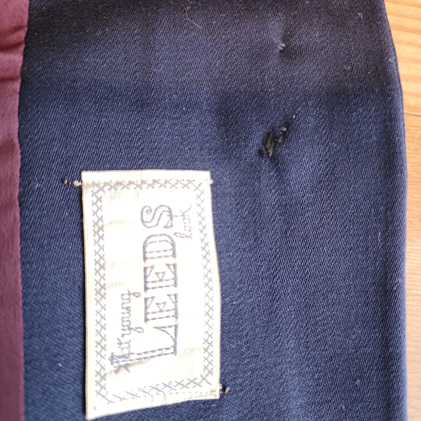 1950s Navy Blue Wool Skirt Suit Fitted Blazer w/ Accent Seaming Small by Leeds