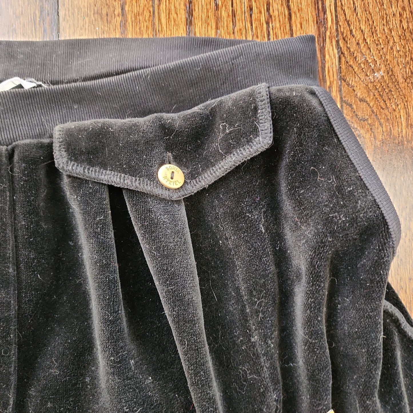 90s Black Velour Shorts by Sonia Rykiel Elastic Waist M/L