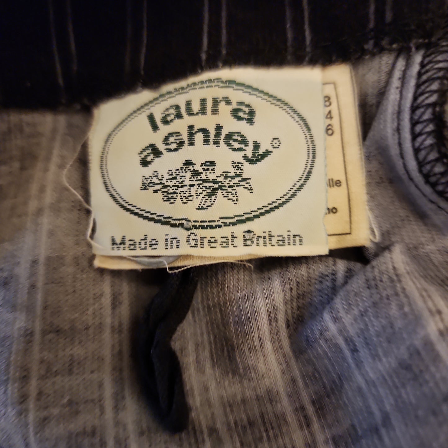 80s Laura Ashley Dress in Charcoal Gray Corduroy w/ Pinstripe Long Sleeves XS