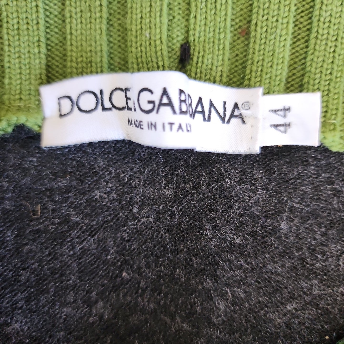 Vintage Dolce Gabbana Sweater in Black with Green Collar Y2k Era Medium