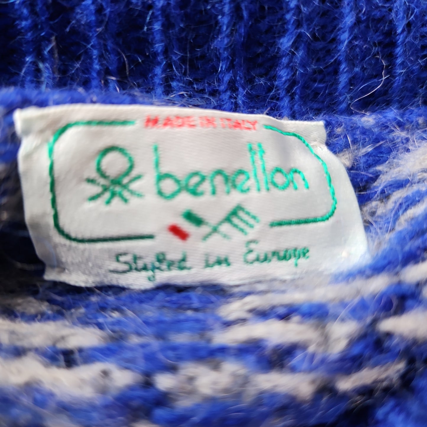 80s Benetton Sweater in Blue & Gray Oversized M/L