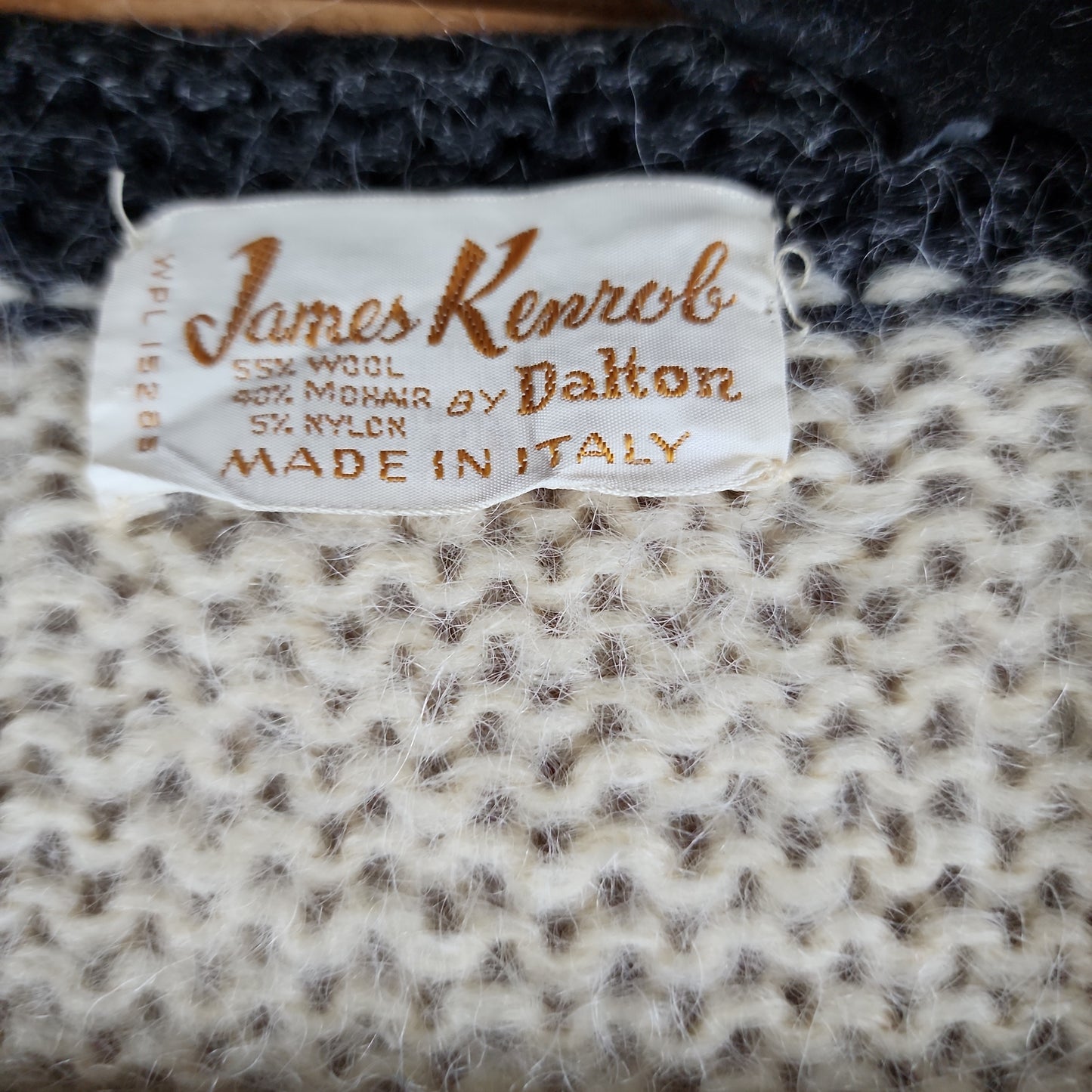 1960s Handknit Cardigan Cream Wool Blend Colorful Garden Flowers James Kenrob M