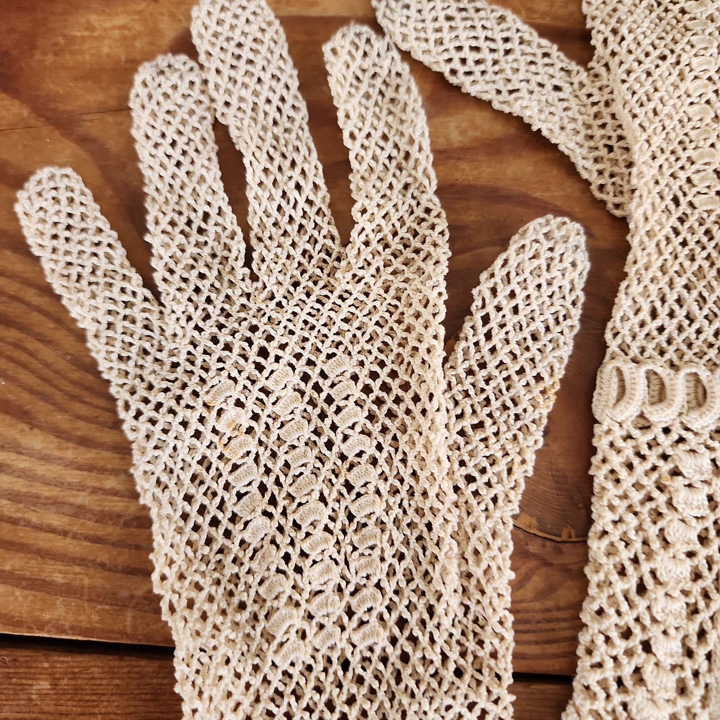 Edwardian Gloves in Cream Crochet, Handknit in Cotton