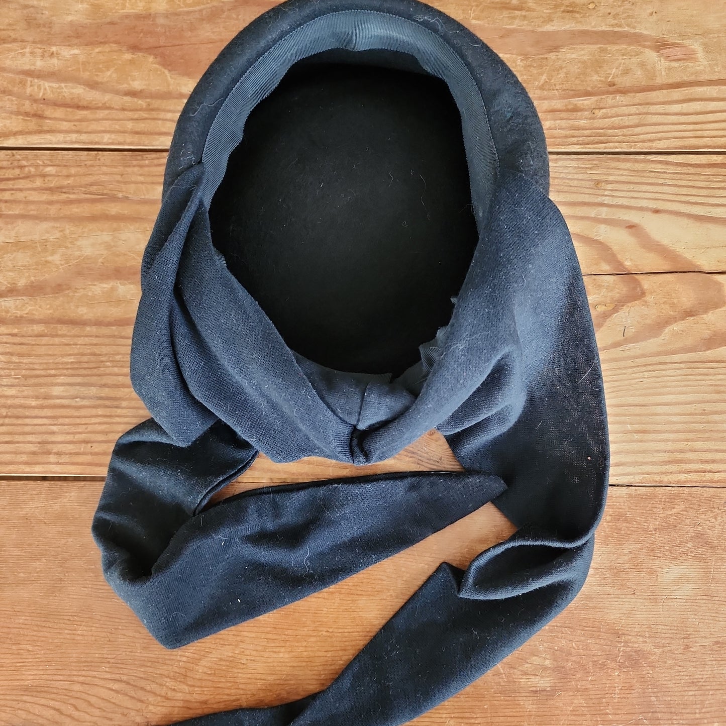 1980s Black Wool Hat with Scarf Sash Ties, Old Hollywood 40s Style