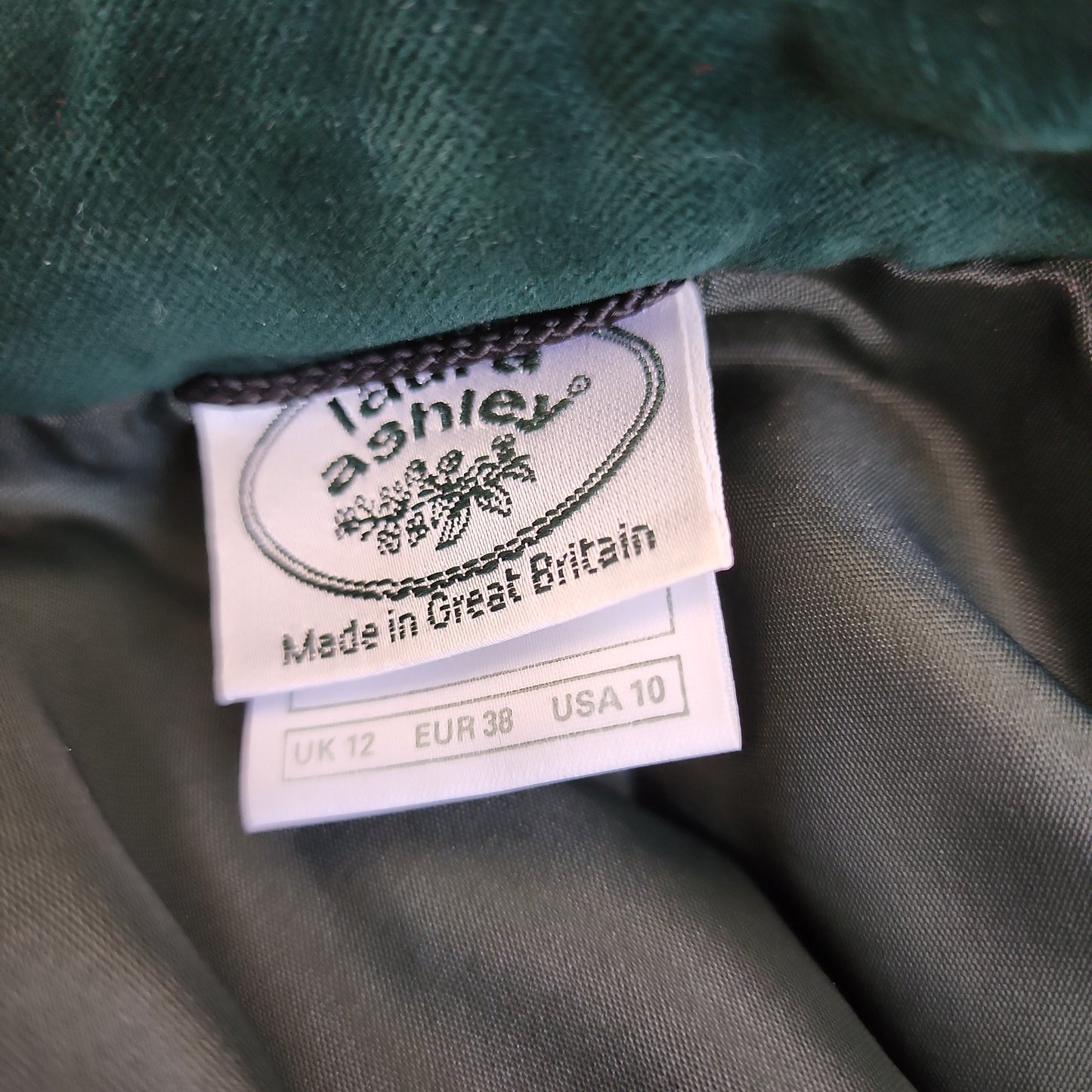 80s Laura Ashley Skirt Suit in Green Velvet, Midi Length Neo Edwardian Style / S