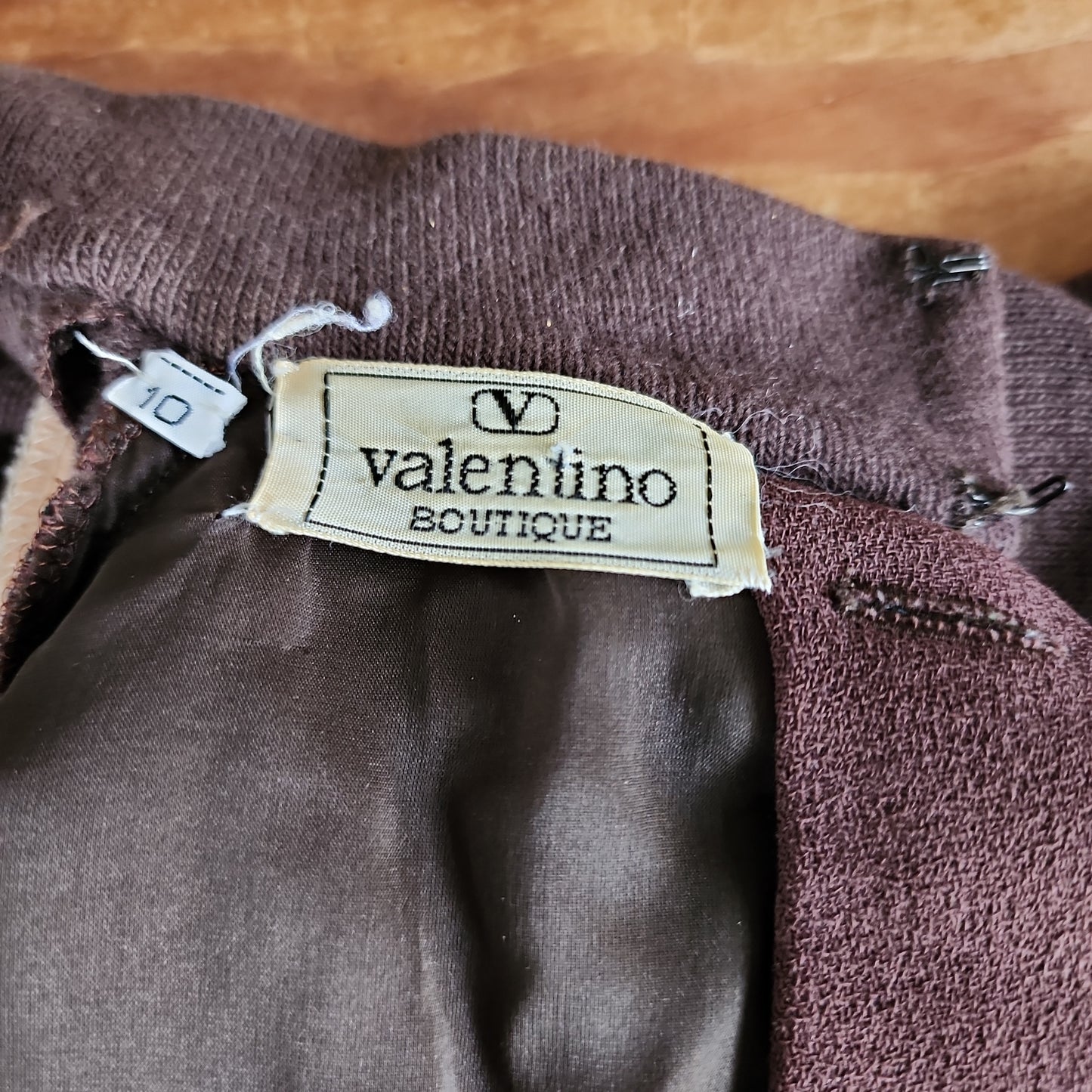 80s Valentino Boutique Day Dress in Two-Toned Brown, Long Sleeves
