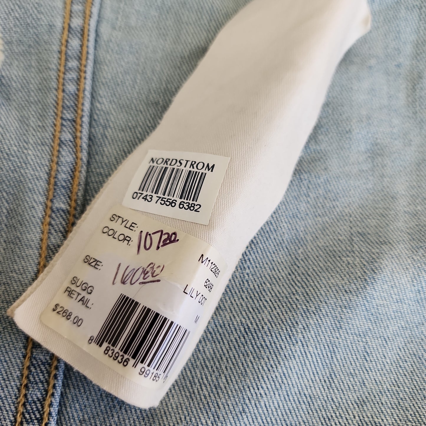 Distressed Denim Jacket Marc by Marc Jacobs, Blue w/White Polka Dots NWT / Med