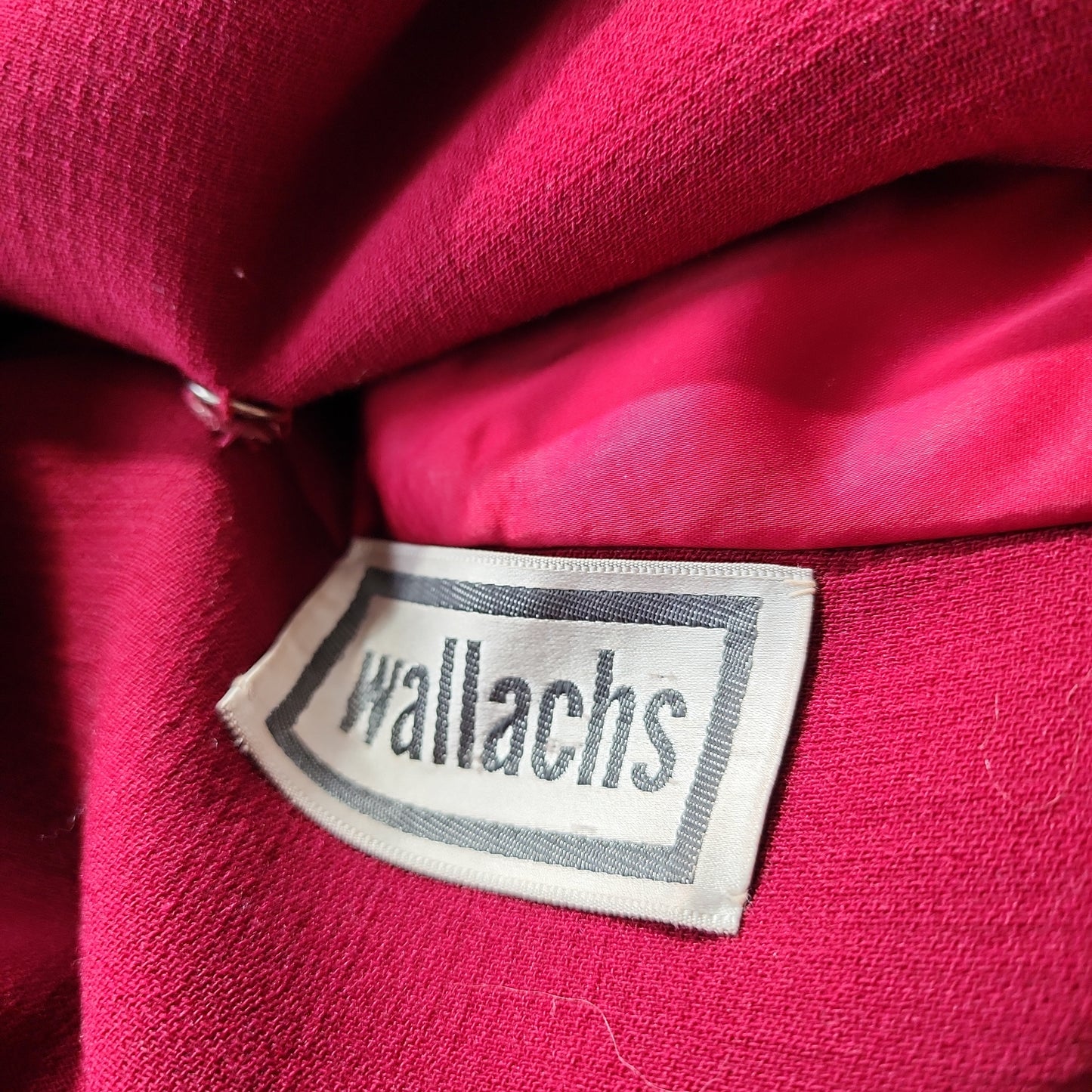 70s Burgundy Red Coat Double Breasted with Belt & Gold Buttons / M