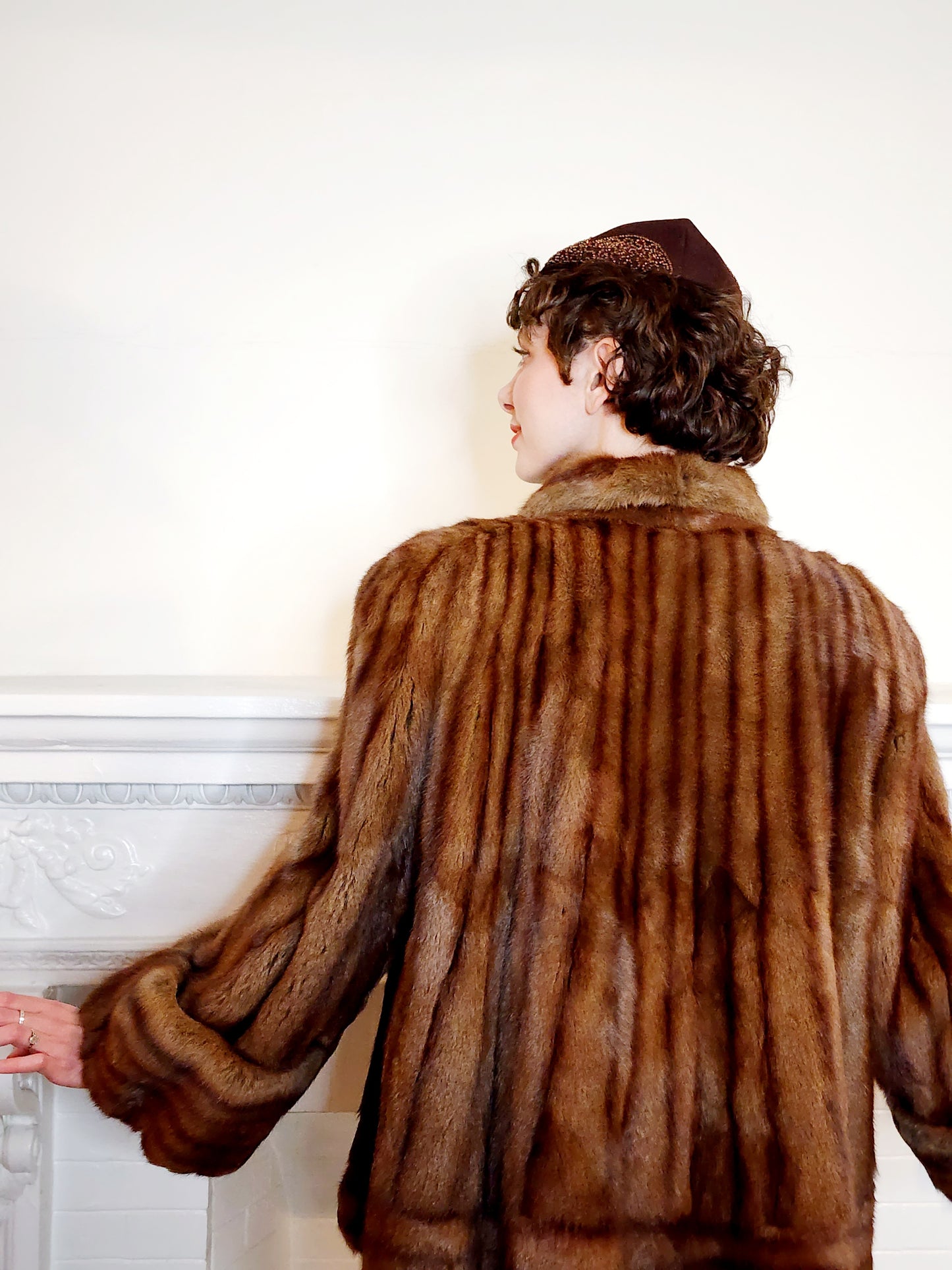 1940s Brown Fur Jacket Convertible Wrap Stole / M