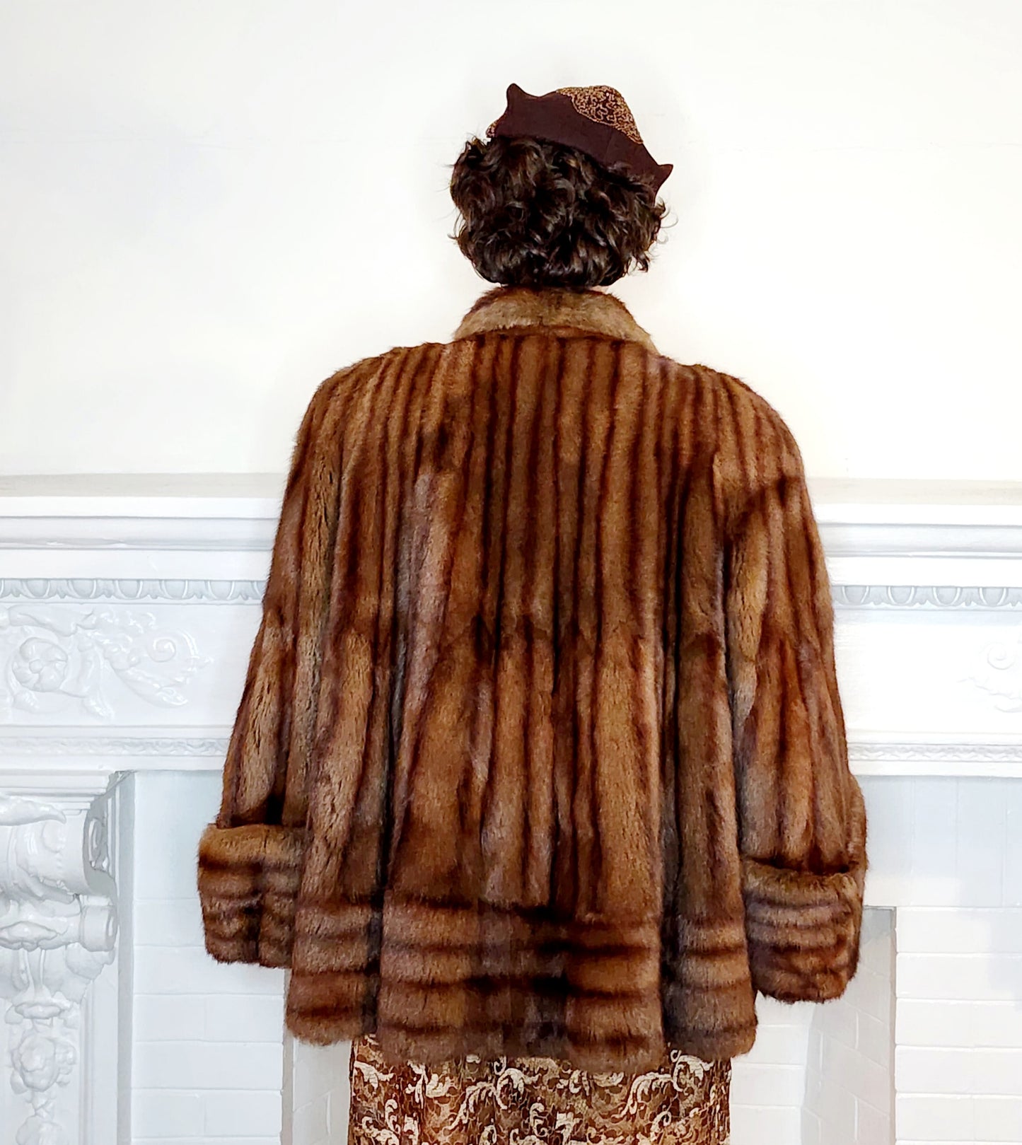 1940s Brown Fur Jacket Convertible Wrap Stole / M