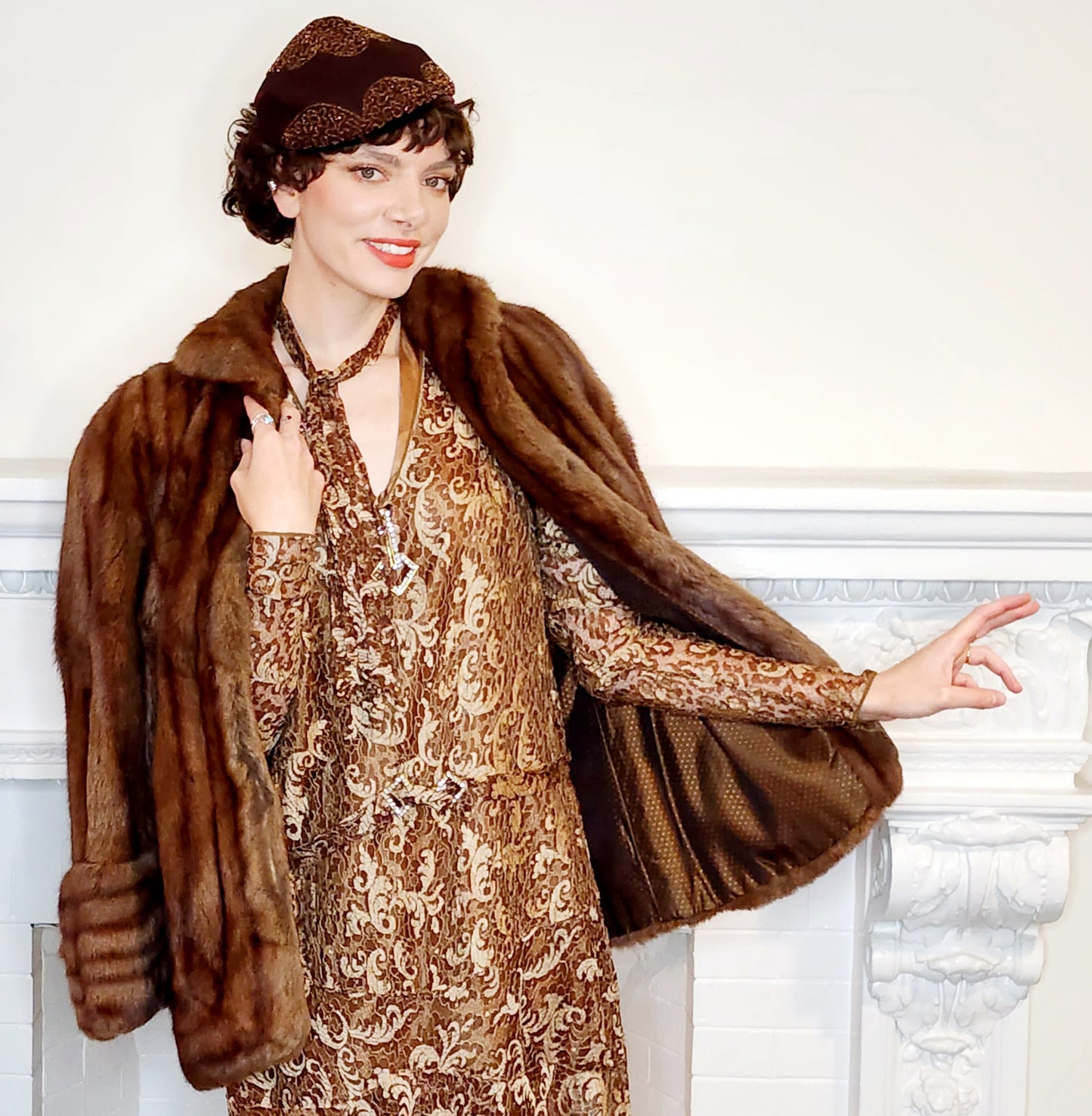 1940s Brown Fur Jacket Convertible Wrap Stole / M