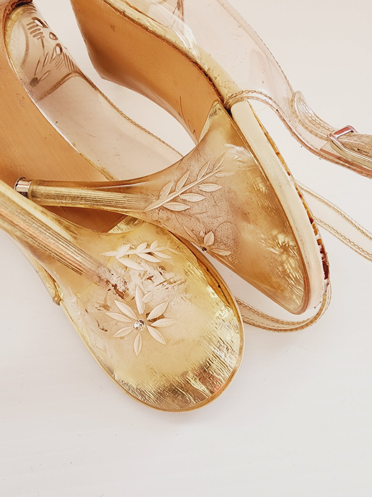 50s Clear Lucite High Heel Shoes High Heel Slingbacks Peep Toe Size 6