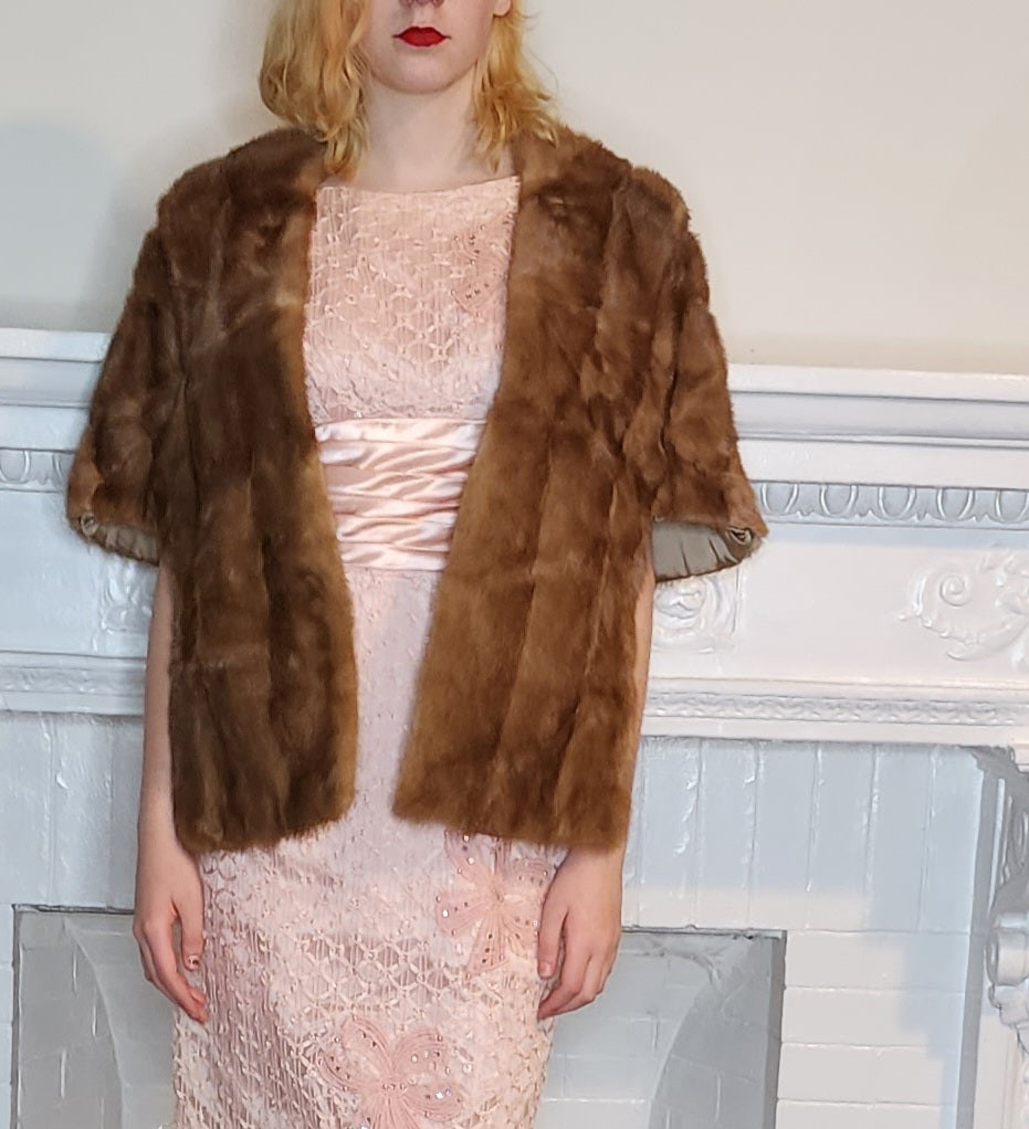 1950s Caramel Brown Mink Stole Wrap Shrug