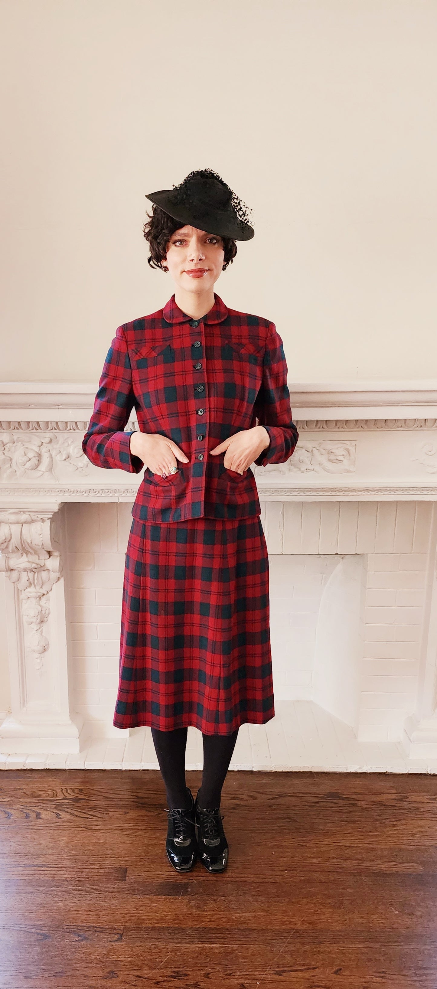 40s 50s Red Plaid Skirt Suit Best & Co. by Bardley Lindsay Tartan Small