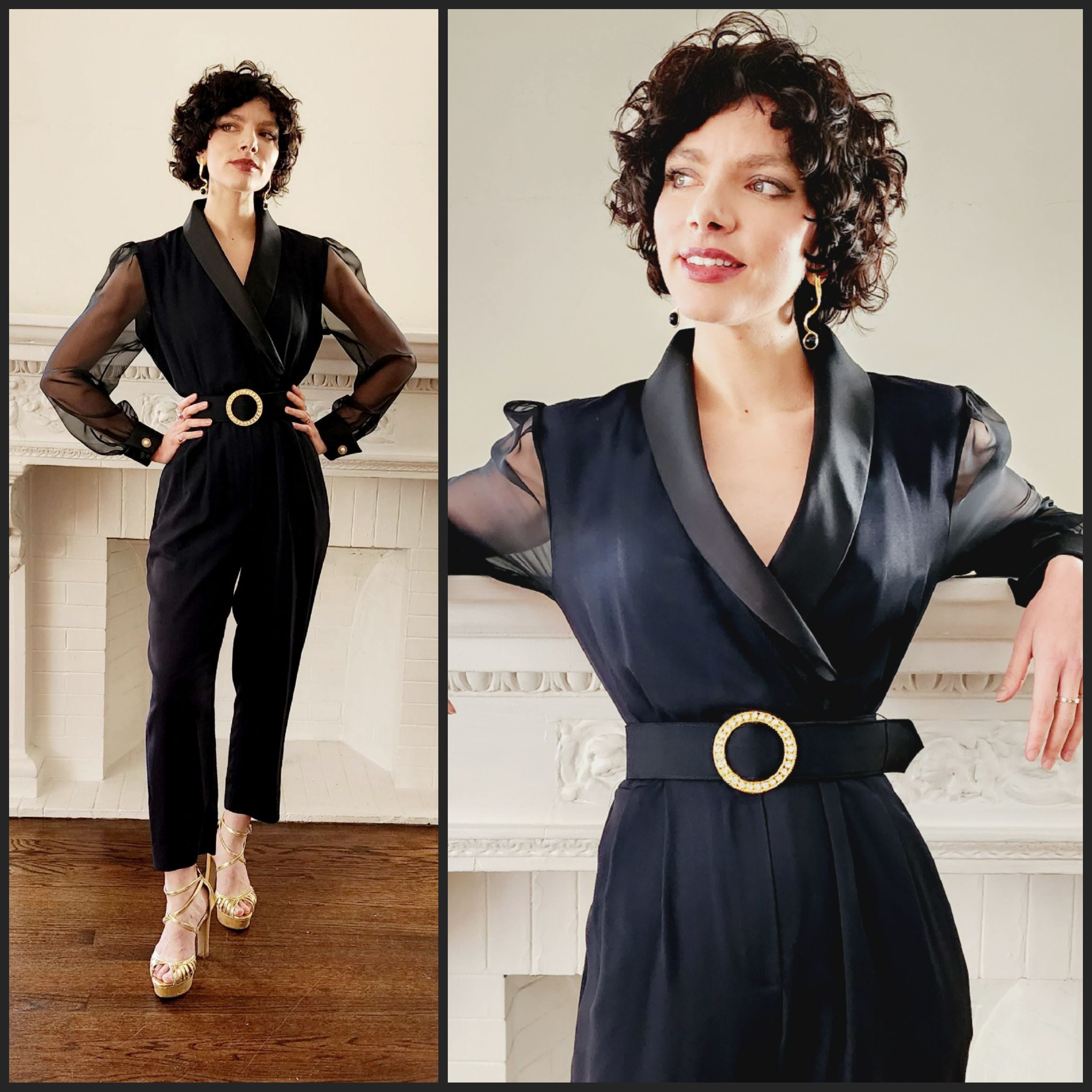 Suzelle Jumpsuit/ shops 80's Jumpsuit/ 80's Black Jumpsuit/ Rhinstone Jumpsuit/ Studded Jumpsuit/ Tuxedo Jumpsuit/Size 6