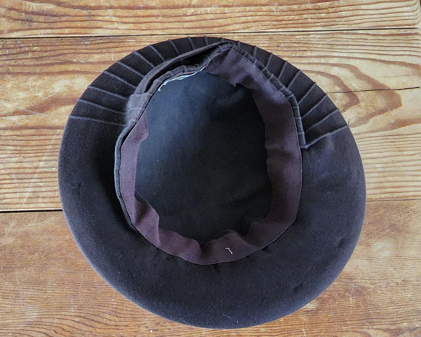 30s Brown Wool Hat with Ribbing and Asymmetrical Sash Panel Blum's Evanston