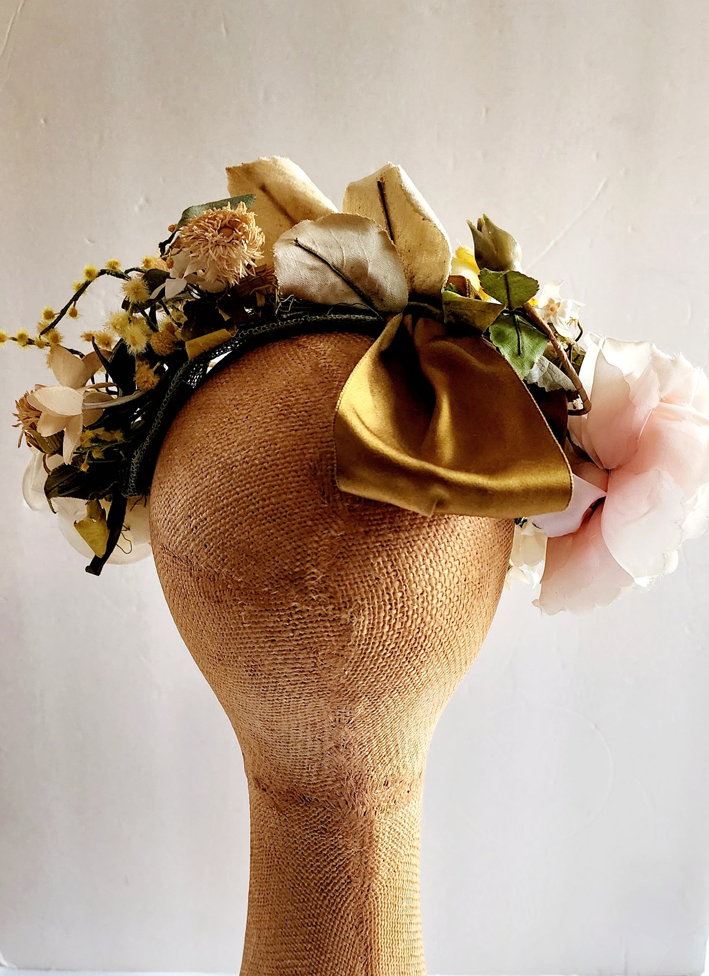 1940s Floral Headband Garland Hat Fascinator Vintage Bridal Headpiece Wedding