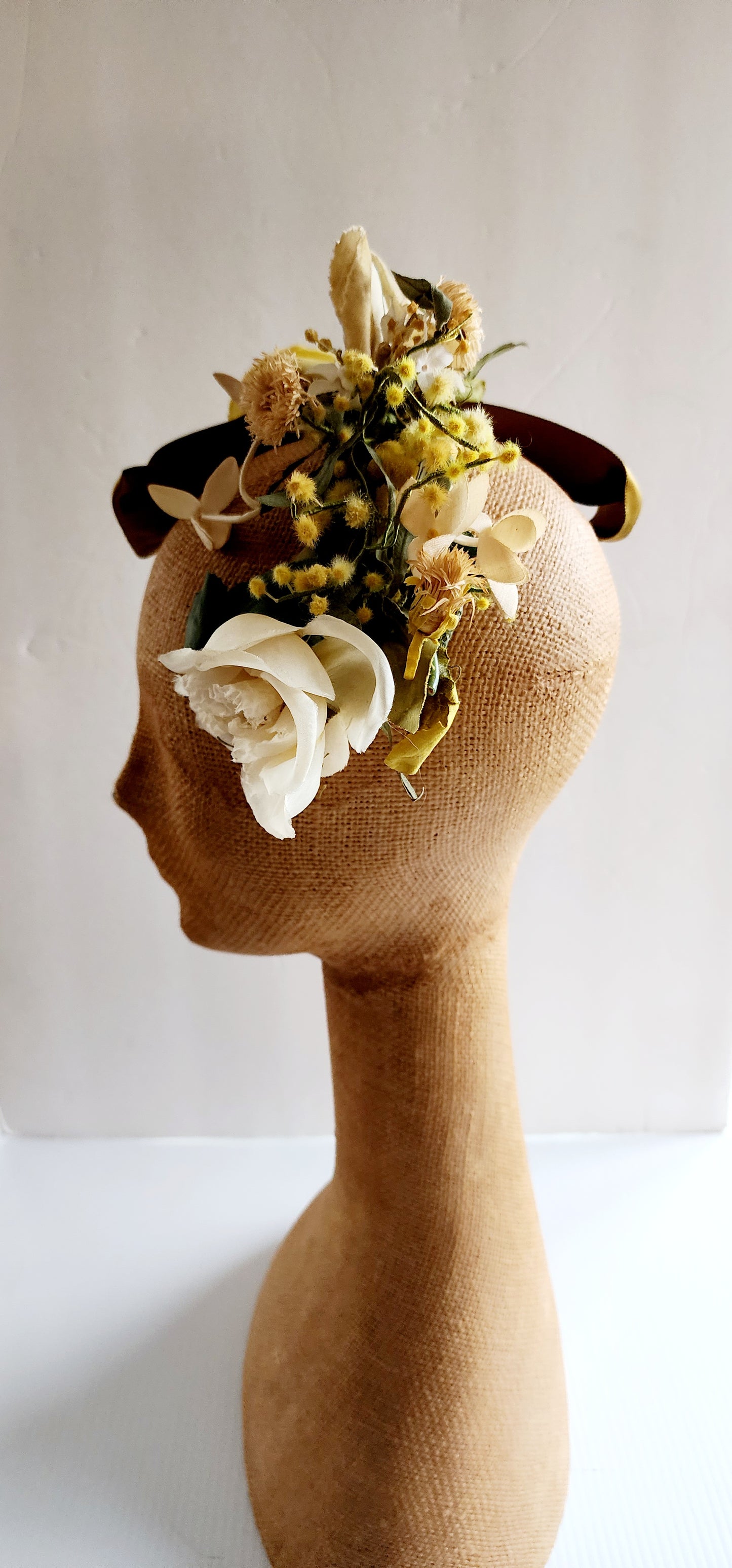 1940s Floral Headband Garland Hat Fascinator Vintage Bridal Headpiece Wedding
