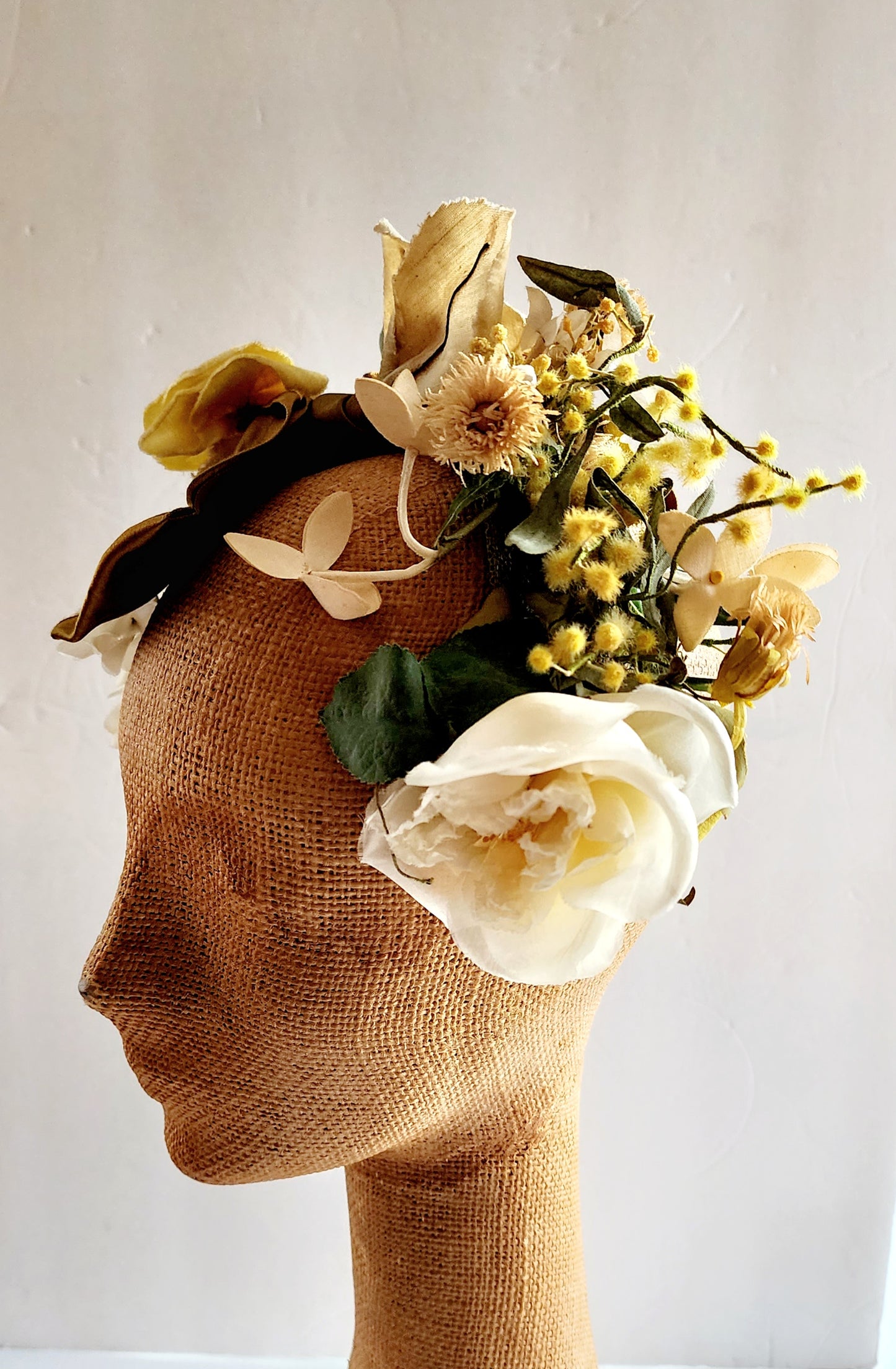 1940s Floral Headband Garland Hat Fascinator Vintage Bridal Headpiece Wedding