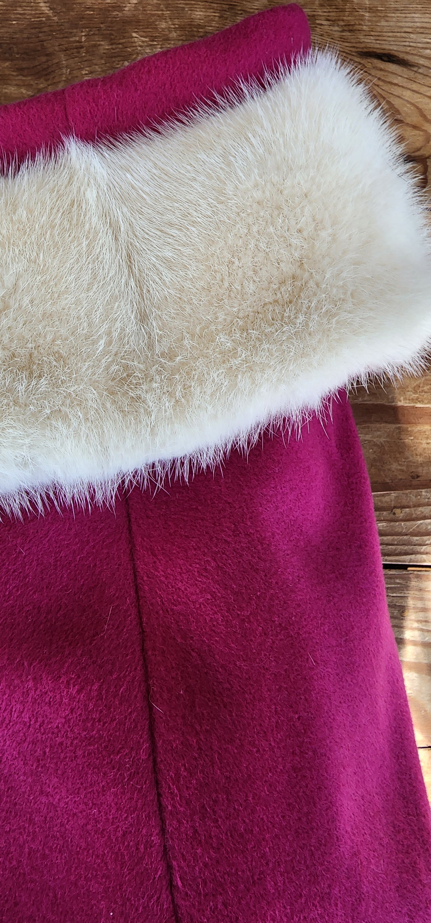 60s Lilli Ann Coat Fuschia Pink Wool White Mink Fur Collar A Line Large
