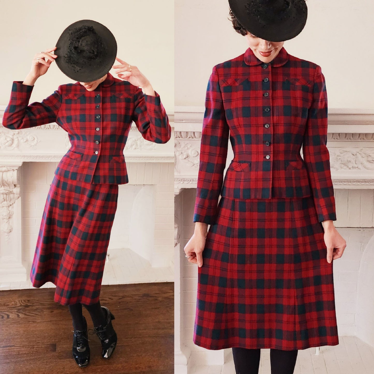 40s 50s Red Plaid Skirt Suit Best & Co. by Bardley Lindsay Tartan Small