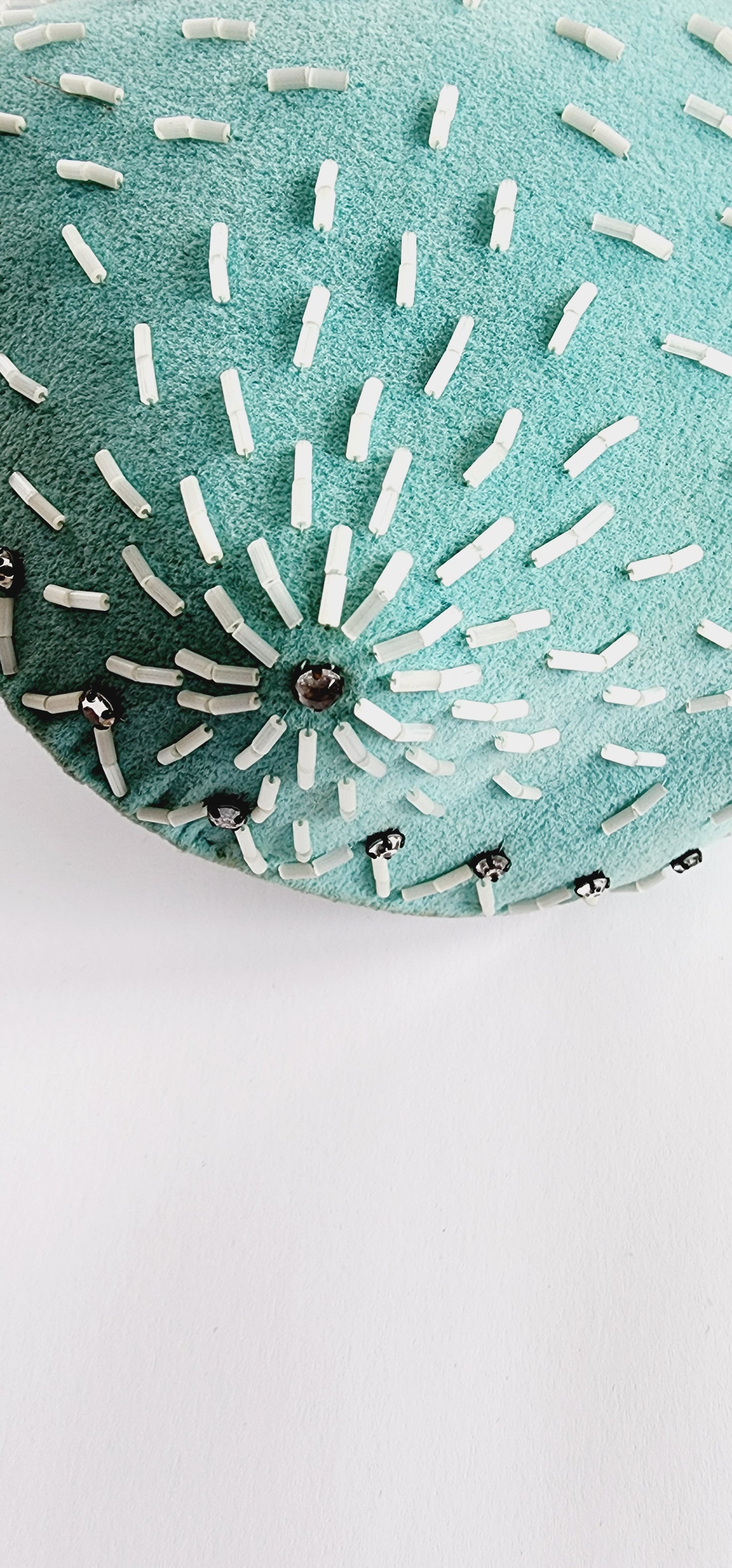 50s Pale Blue Cocktail Hat w/Mother of Pearl Beading Handmade