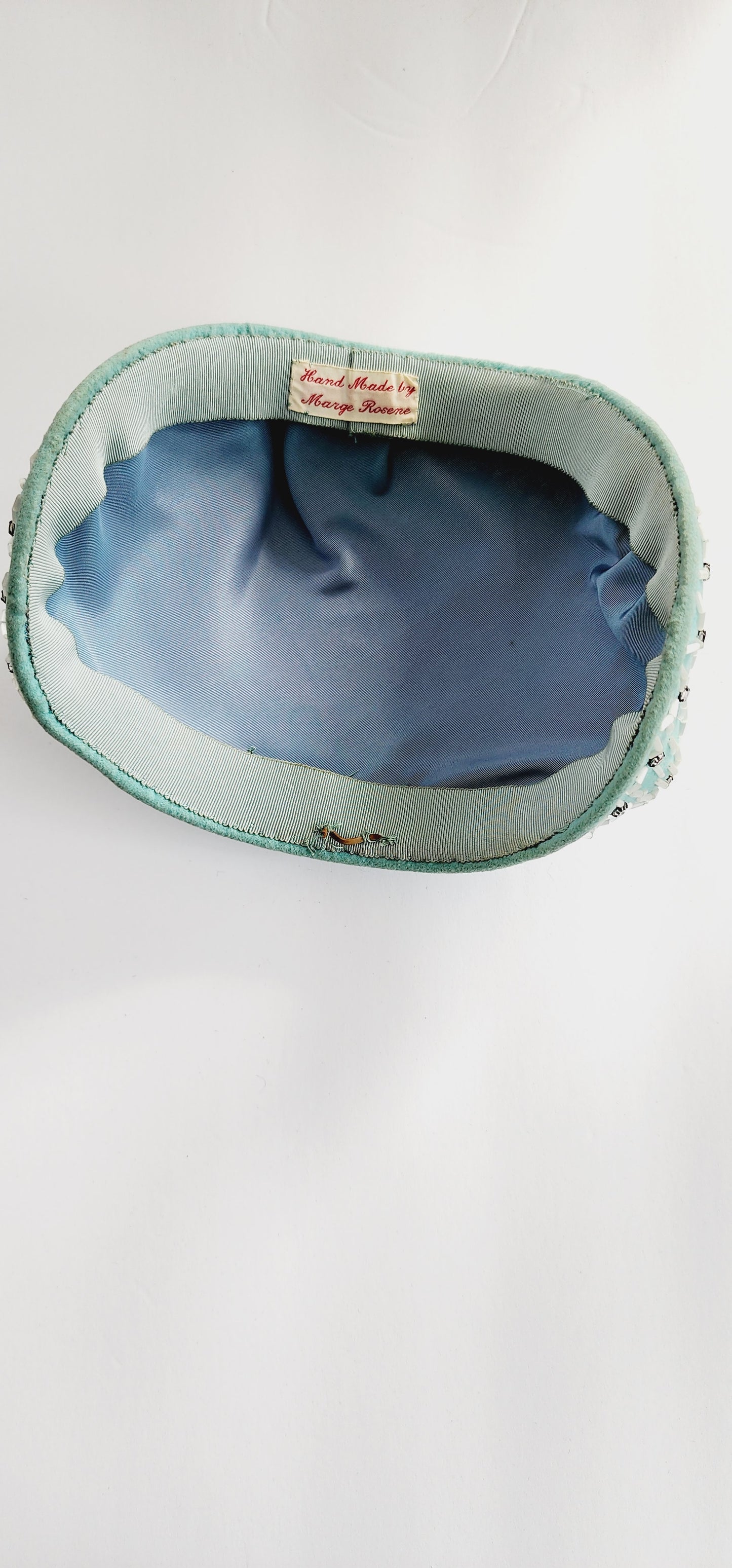 50s Pale Blue Cocktail Hat w/Mother of Pearl Beading Handmade