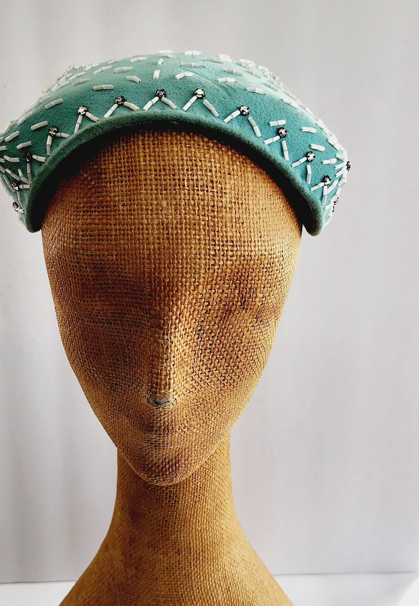 50s Pale Blue Cocktail Hat w/Mother of Pearl Beading Handmade