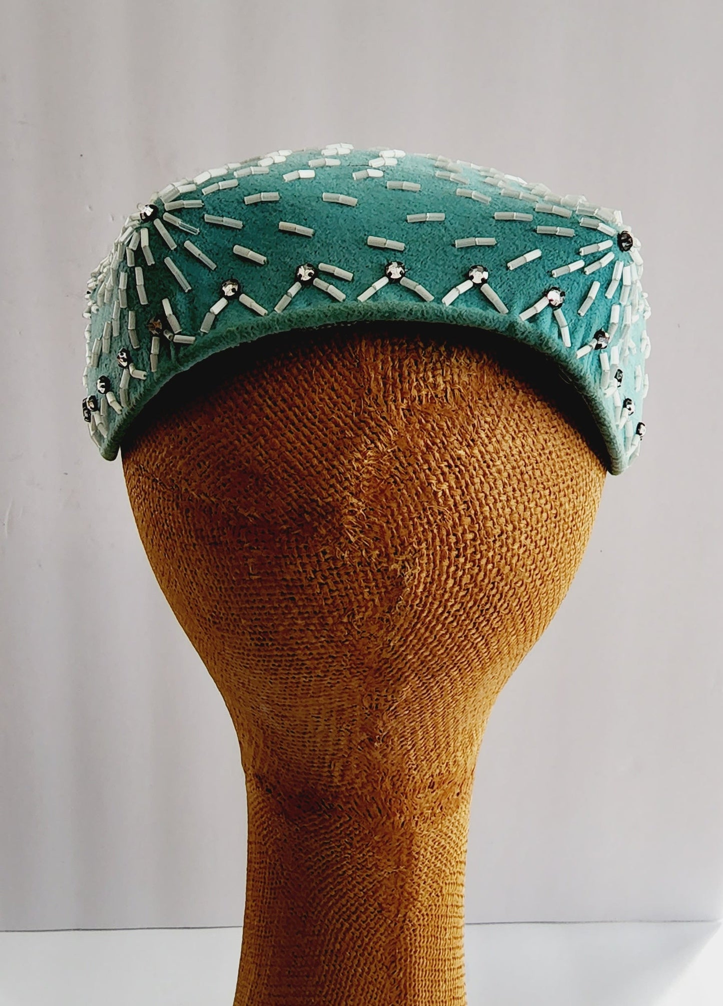 50s Pale Blue Cocktail Hat w/Mother of Pearl Beading Handmade