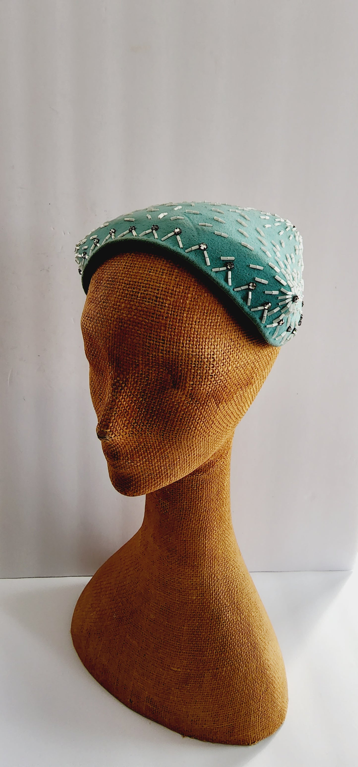 50s Pale Blue Cocktail Hat w/Mother of Pearl Beading Handmade