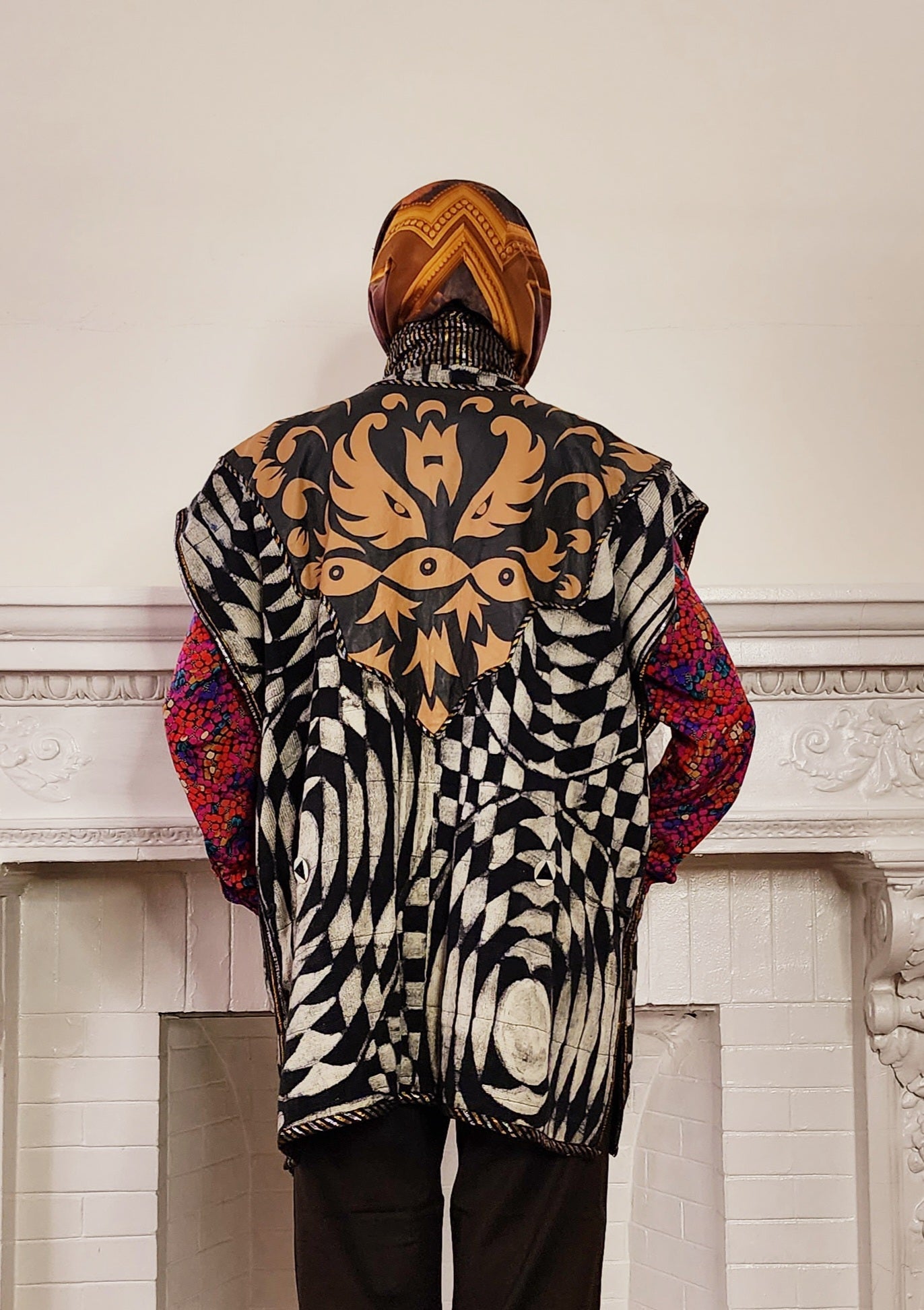 90s Artisinal Handmade Jacket Tunic Vest Reversible in Mixed Media & Leather by Nadya Bali