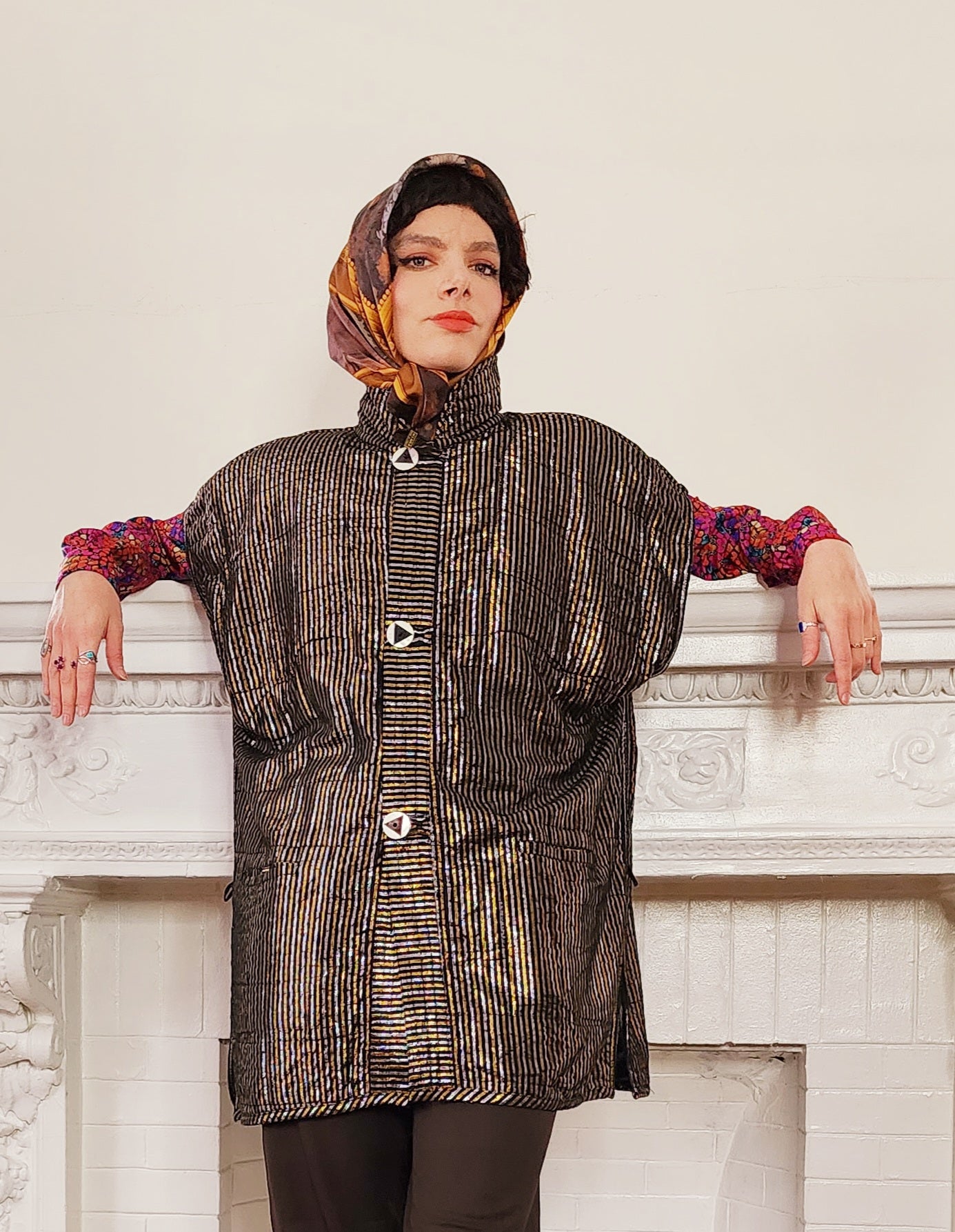 90s Artisinal Handmade Jacket Tunic Vest Reversible in Mixed Media & Leather by Nadya Bali