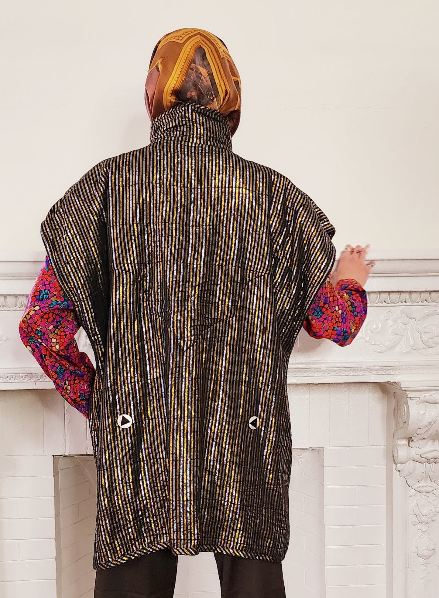 90s Artisinal Handmade Jacket Tunic Vest Reversible in Mixed Media & Leather by Nadya Bali