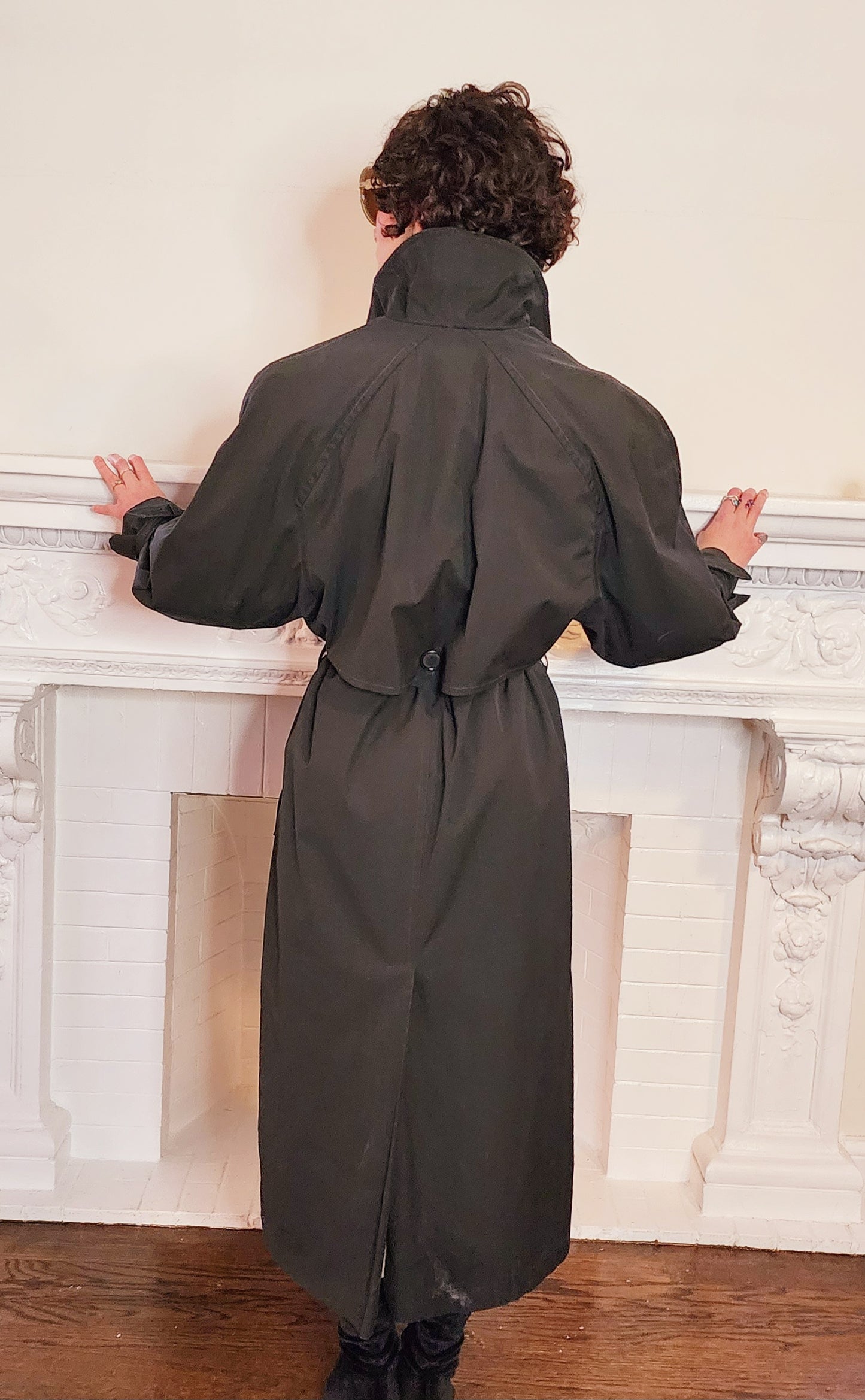 80s Black Trench Coat Anne Klein Rainwear with Belt / L
