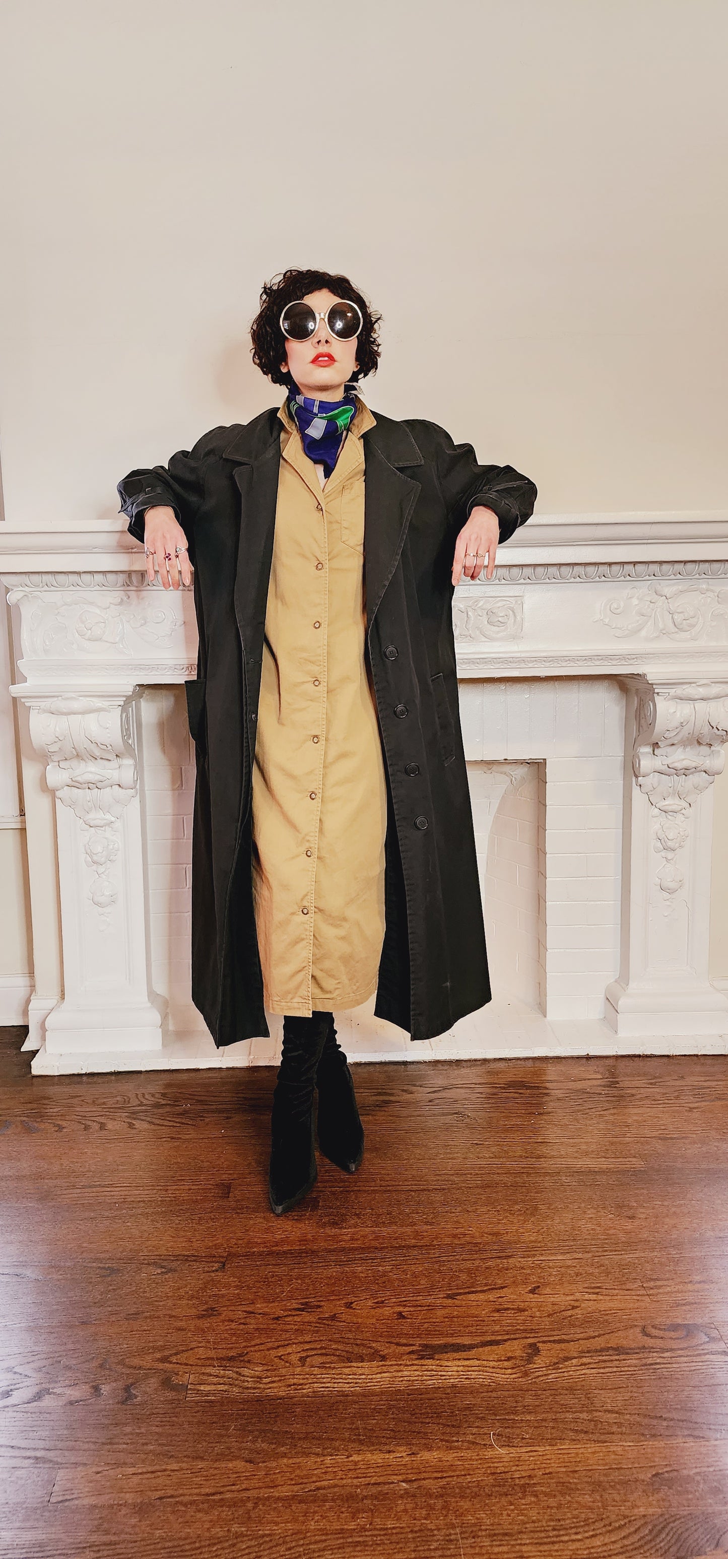 80s Black Trench Coat Anne Klein Rainwear with Belt / L