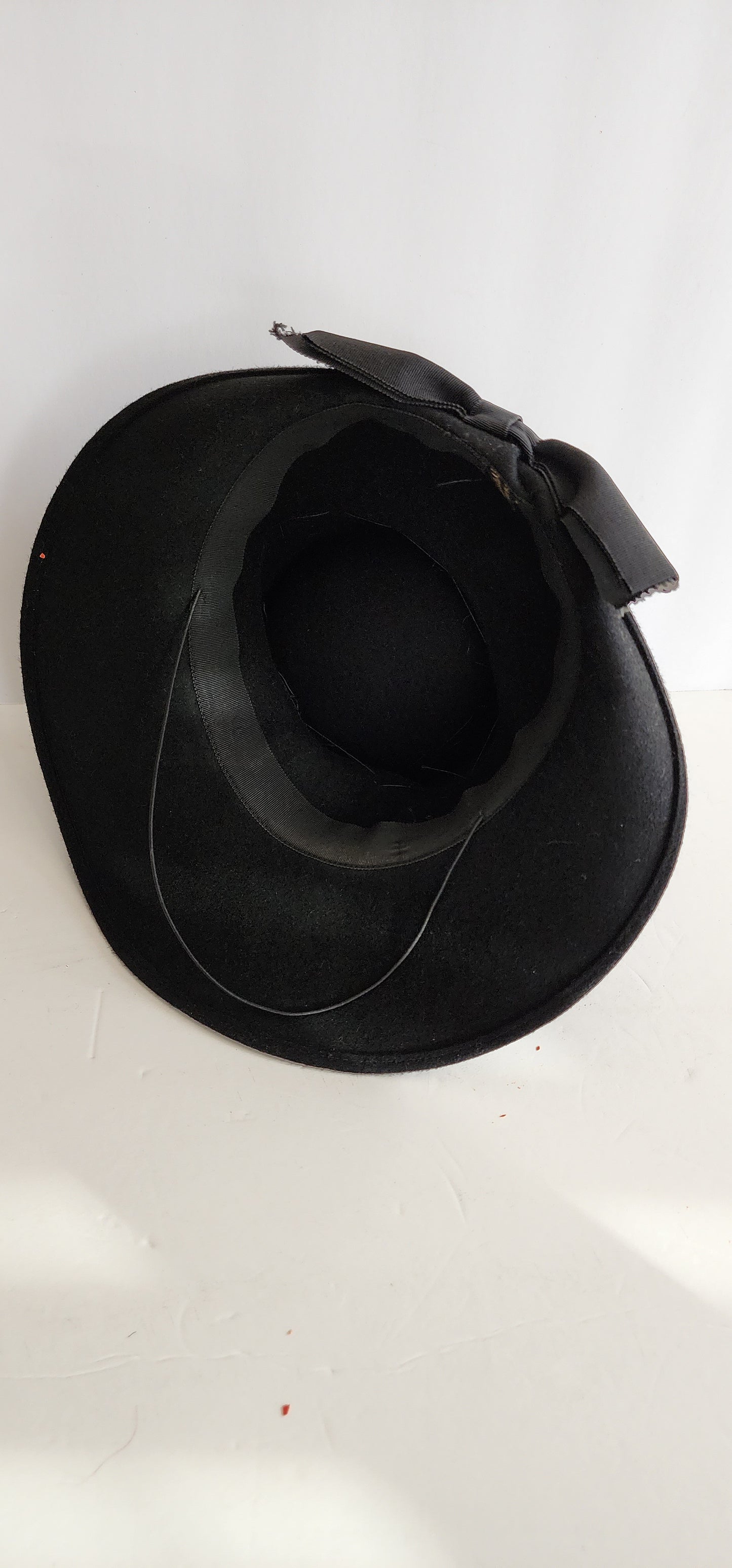 1930s Black Wool Hat Wide Brimmed w/Decorative Buttons