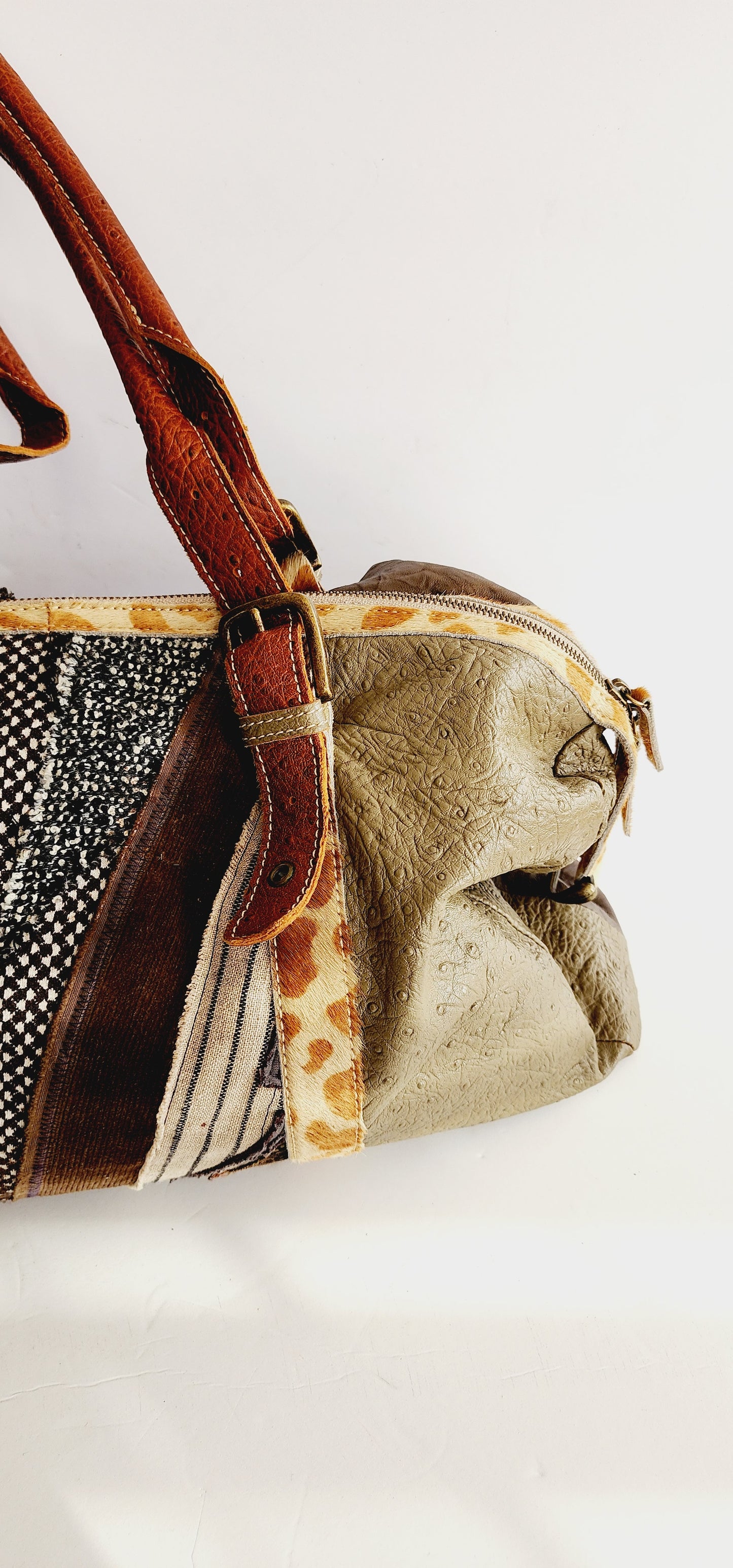 Handmade Patchwork Duffle Bag in Leather & Fabric by Frankie Slaughter