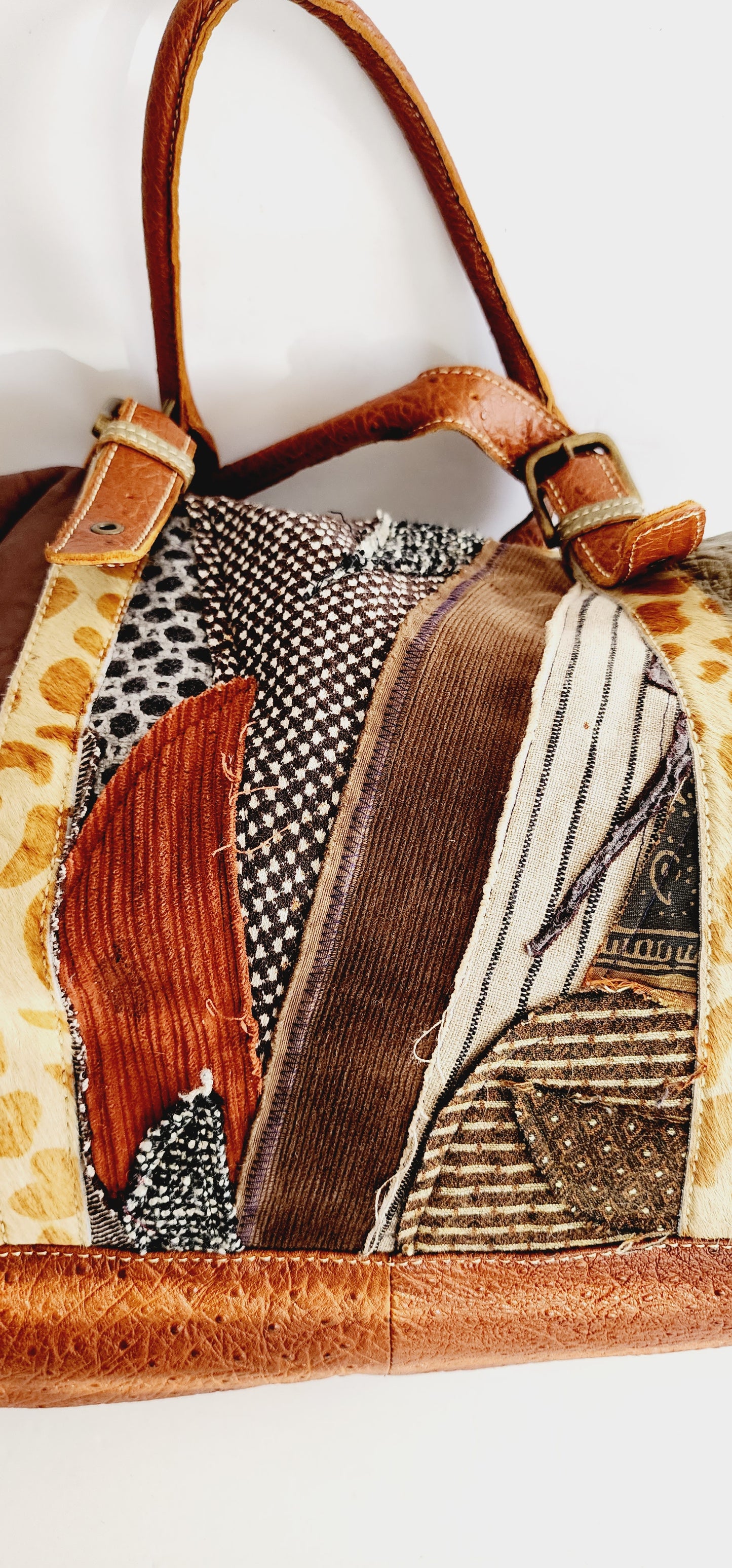 Handmade Patchwork Duffle Bag in Leather & Fabric by Frankie Slaughter