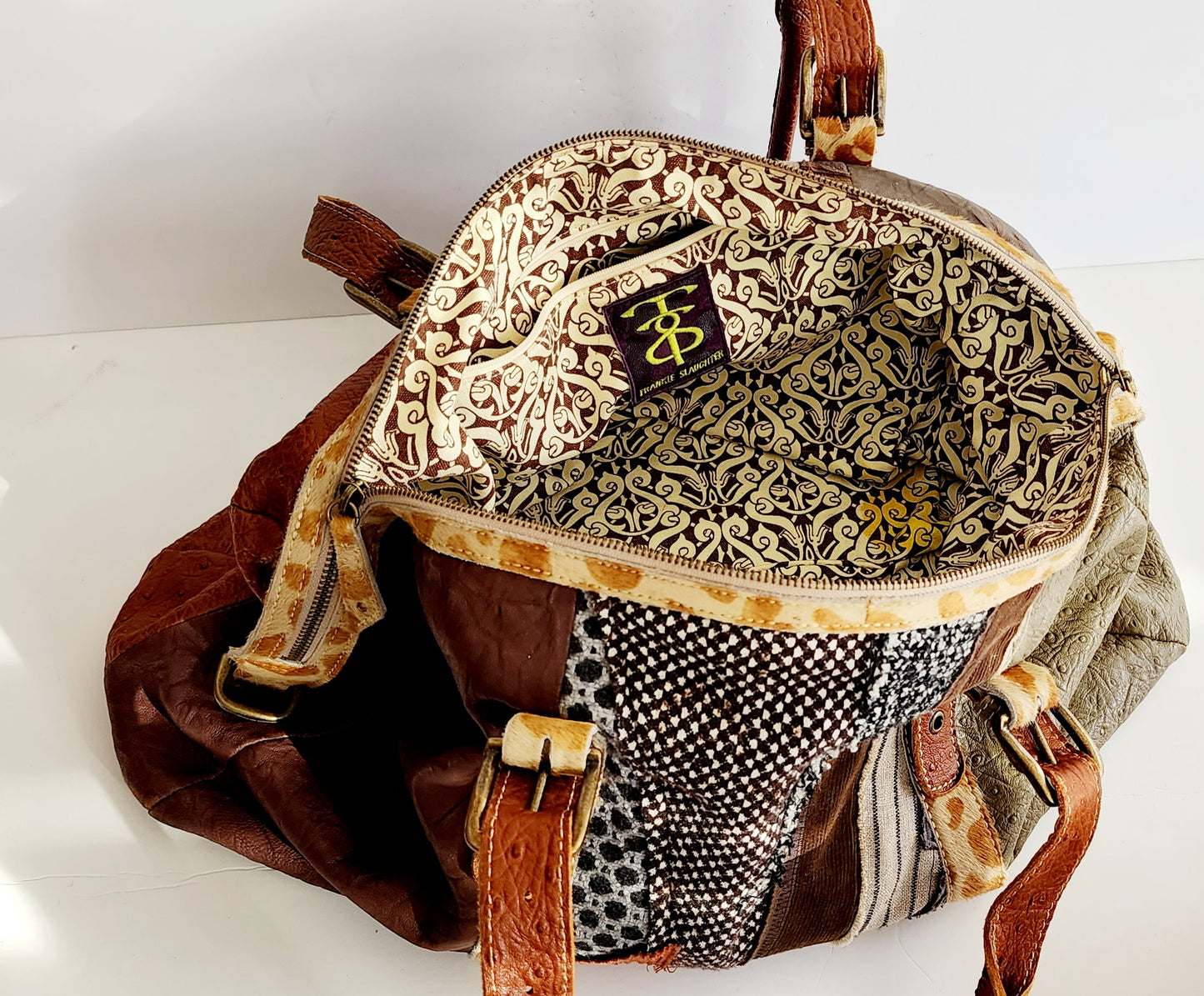 Handmade Patchwork Duffle Bag in Leather & Fabric by Frankie Slaughter
