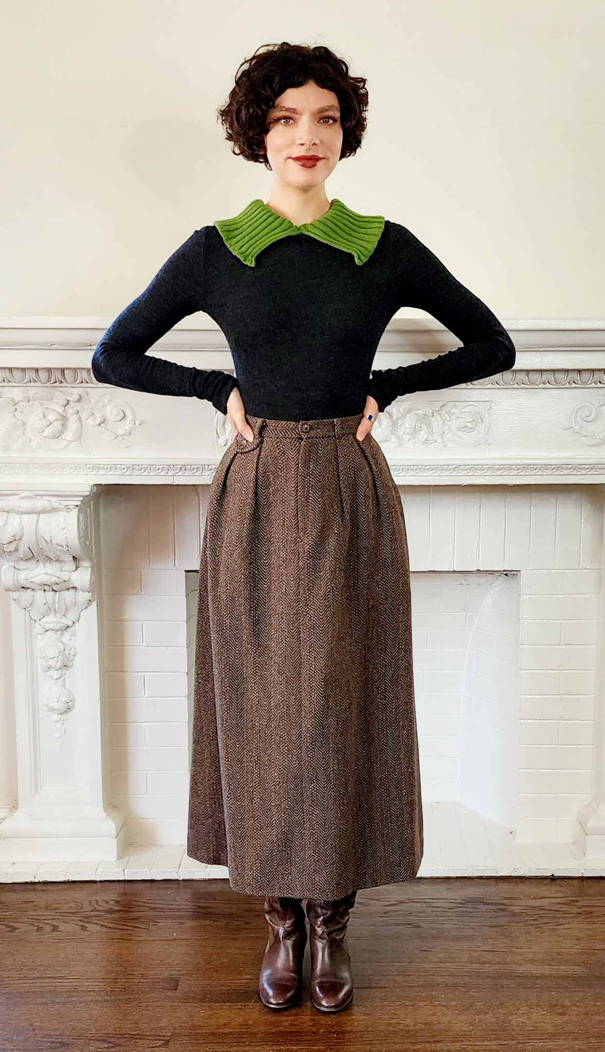 70s Ralph Lauren Wool Tweed Long Skirt in Brown, Small